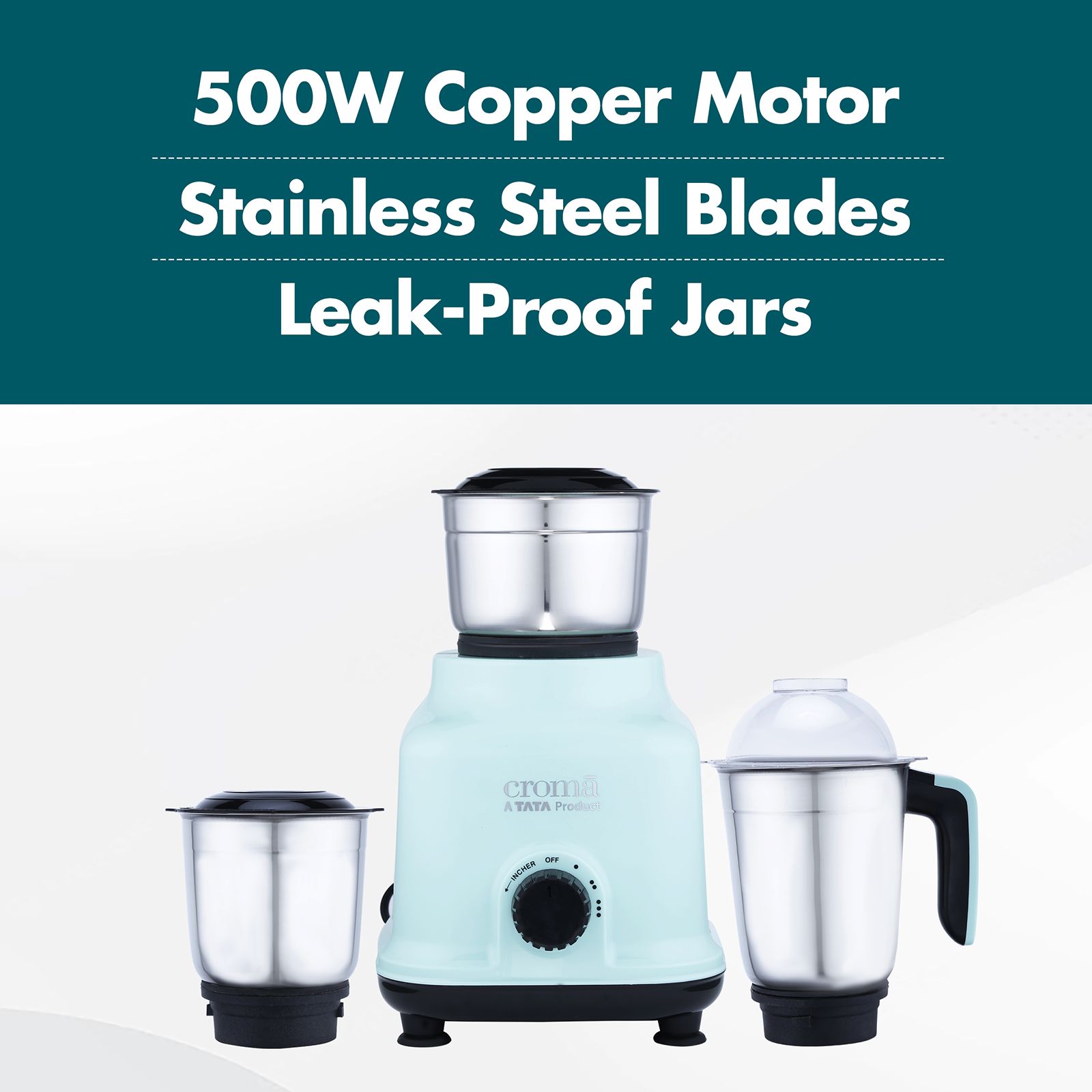 Croma 500 Watt 3 Jars Mixer Grinder (19000 RPM, Shock Proof Body, Green) Croma 500 Watt 3 Jars Mixer Grinder (19000 RPM, Shock Proof Body, Green)_8