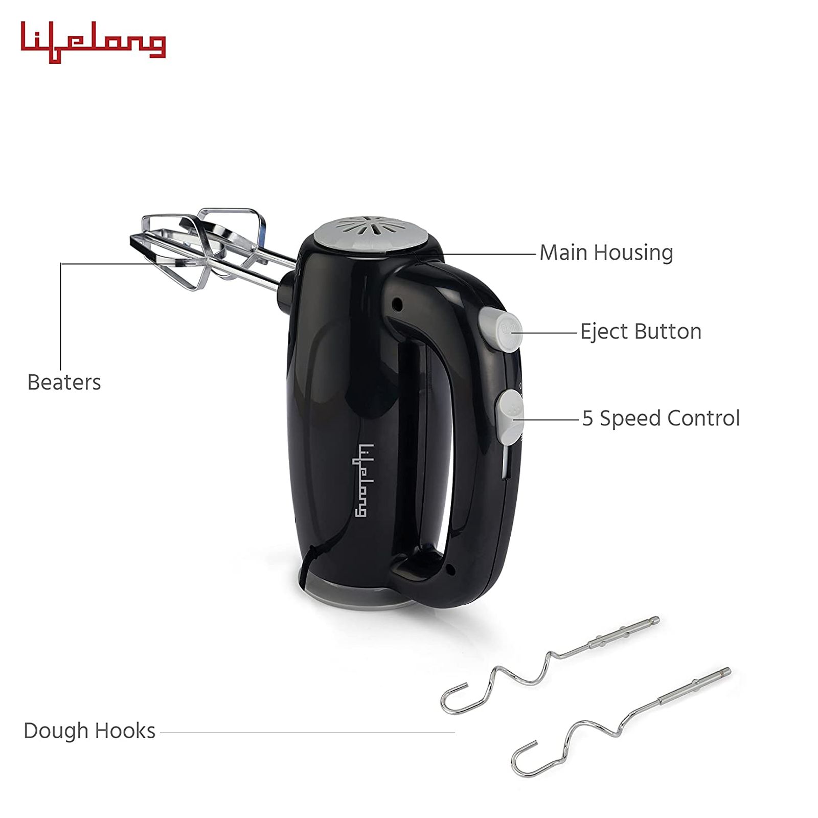 Lifelong Regalia 150 Watt 5 Speed Hand Mixer with 4 Attachments (Overheating Protection, Black)_11