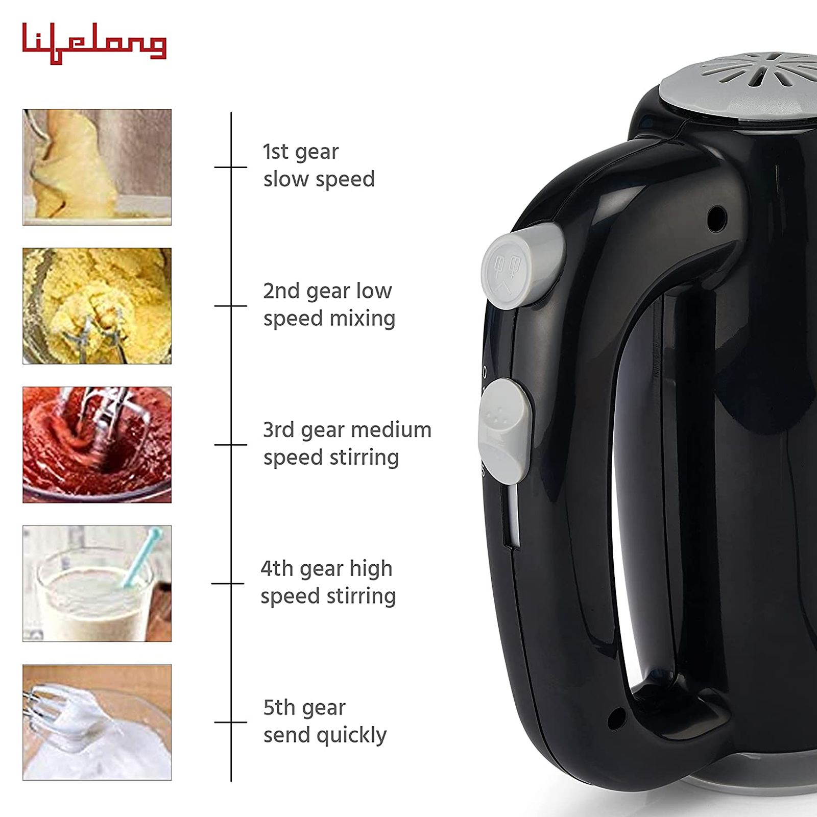 Lifelong Regalia 150 Watt 5 Speed Hand Mixer with 4 Attachments (Overheating Protection, Black)_12