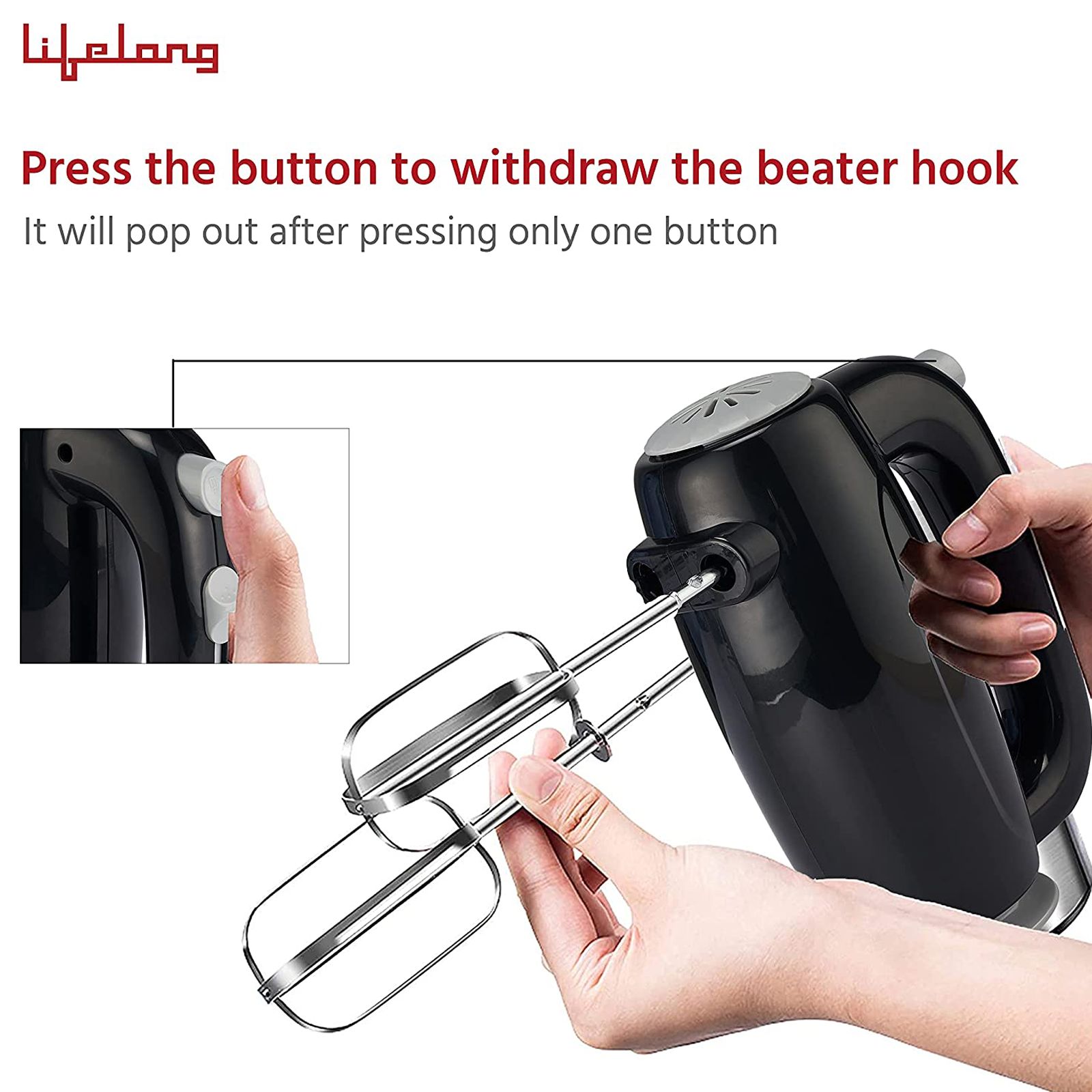 Lifelong Regalia 150 Watt 5 Speed Hand Mixer with 4 Attachments (Overheating Protection, Black)_13