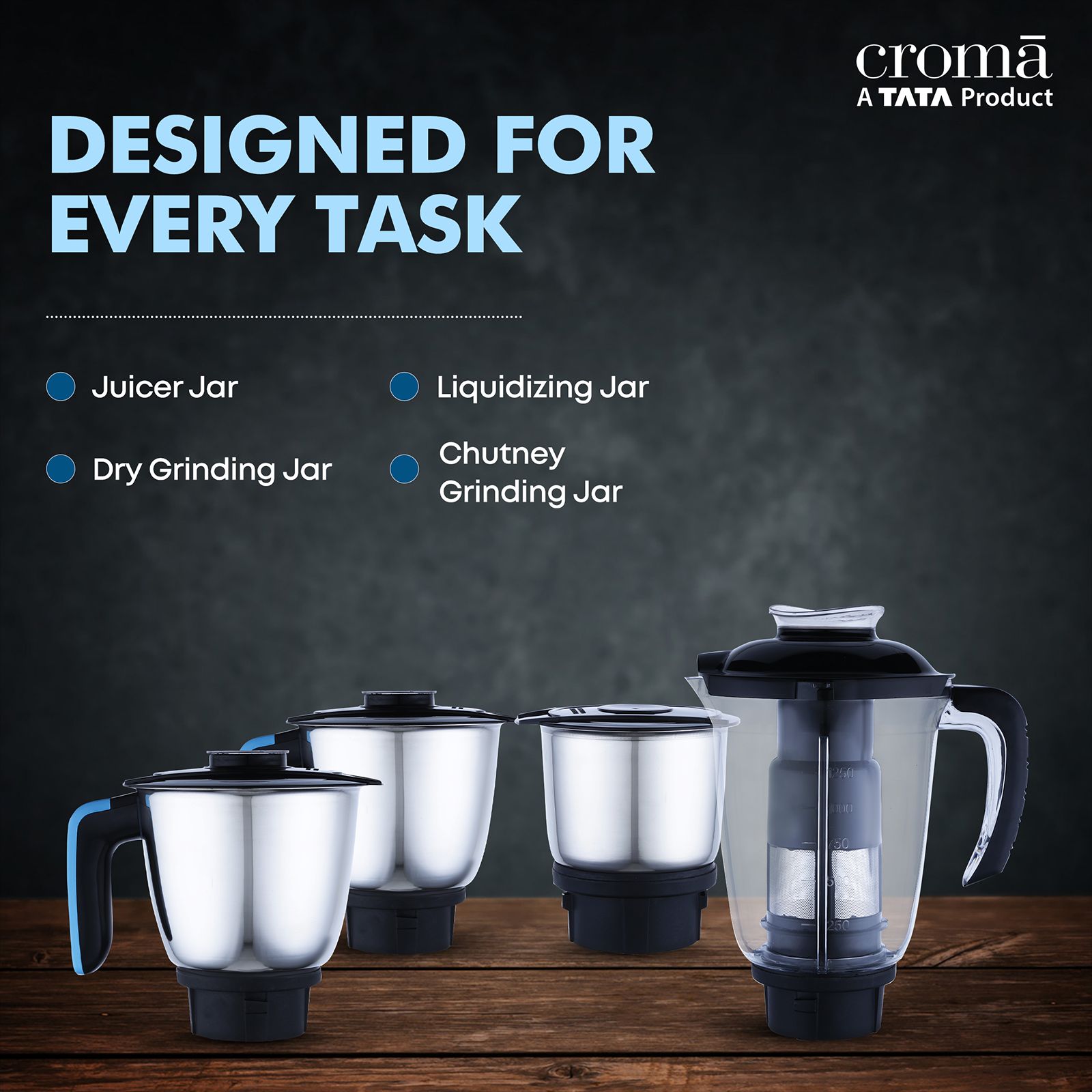 Croma 750 Watt 4 Jars Juicer Mixer Grinder (20000 RPM, Shock Proof Body, Black/Blue) Croma 750 Watt 4 Jars Juicer Mixer Grinder (20000 RPM, Shock Proof Body, Black/Blue)_9