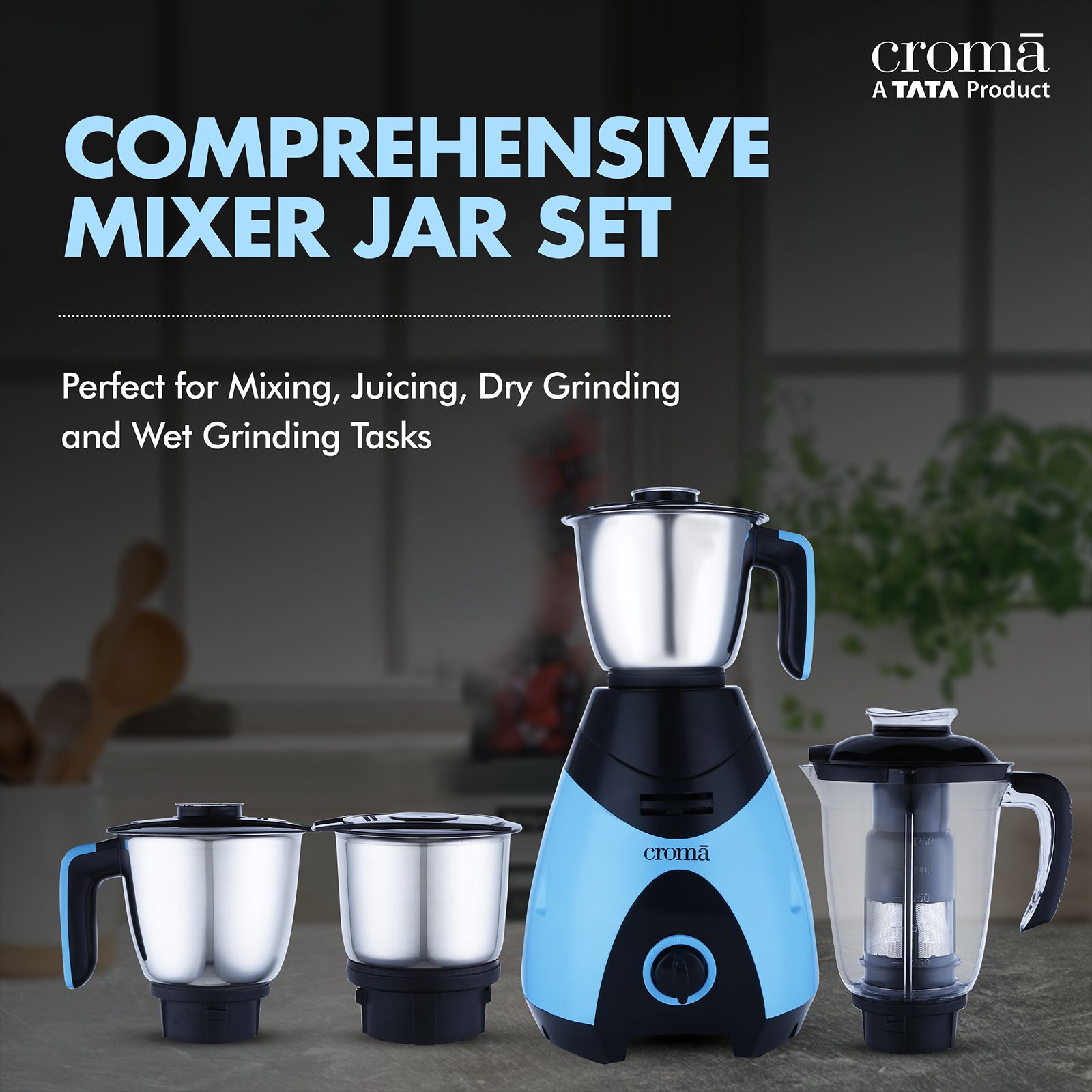 Croma 750 Watt 4 Jars Juicer Mixer Grinder (20000 RPM, Shock Proof Body, Black/Blue) Croma 750 Watt 4 Jars Juicer Mixer Grinder (20000 RPM, Shock Proof Body, Black/Blue)_13