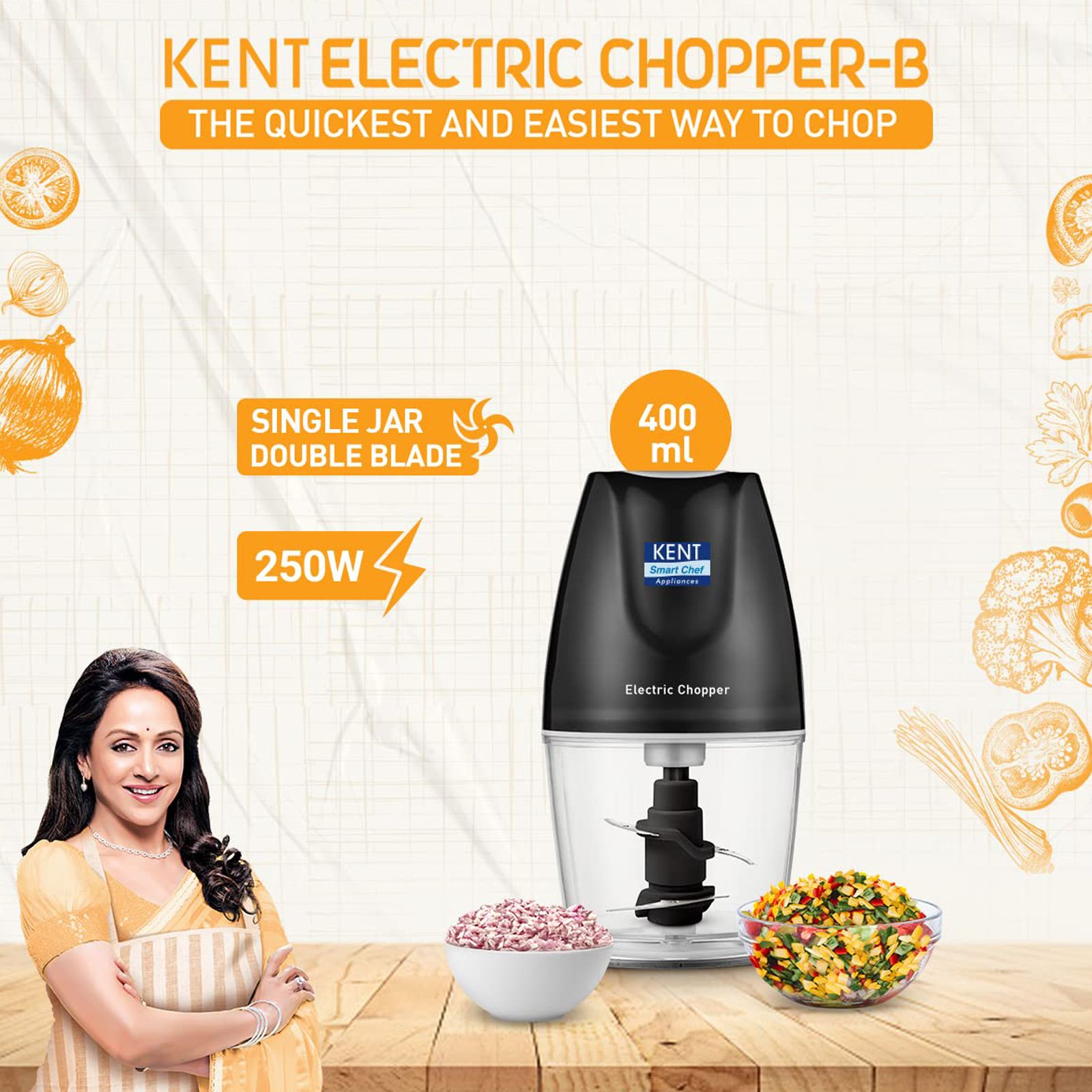 KENT 250 Watt Vegetable Chopper with 2 Blades (Black)_7