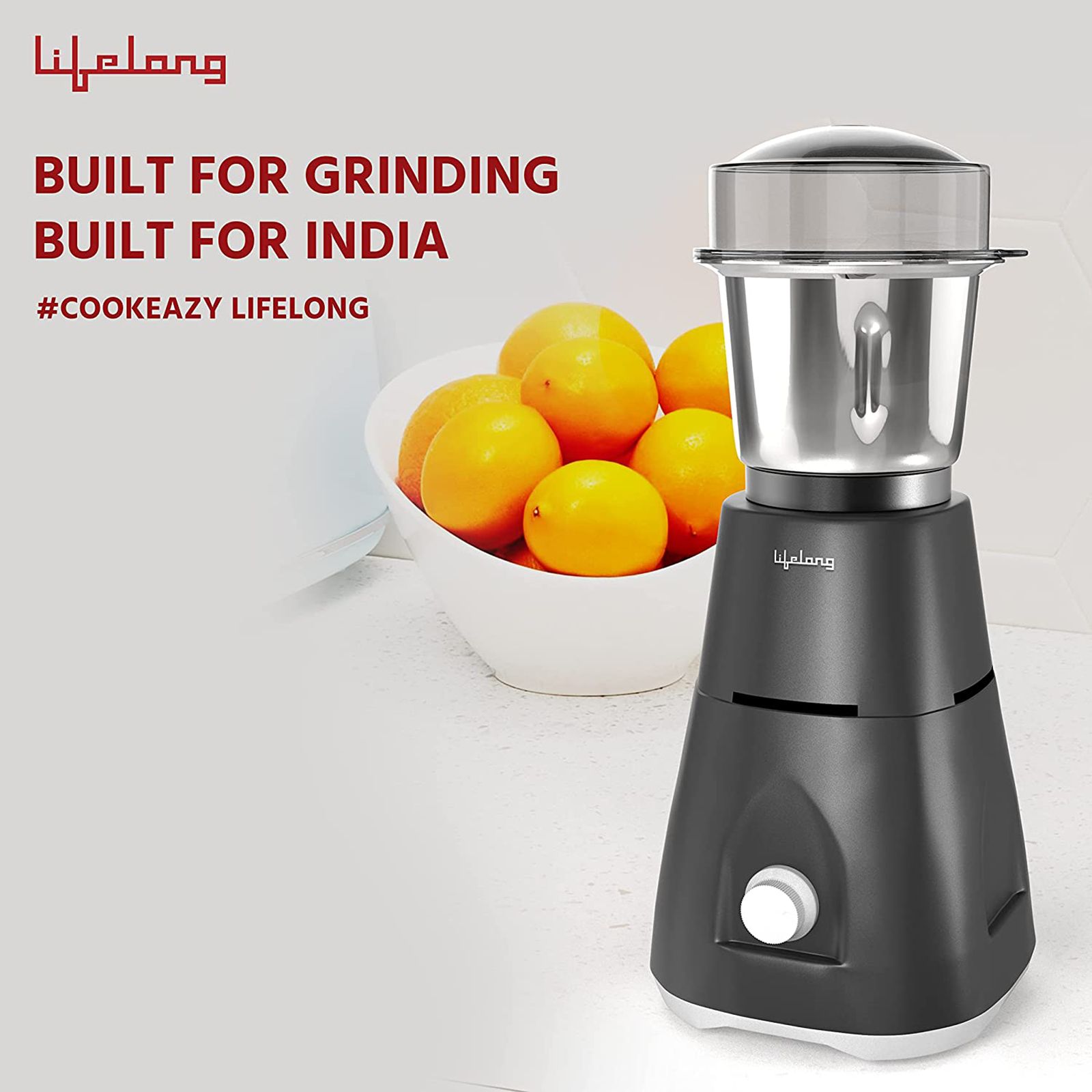Lifelong Uno LX 350 Watt 1 Jar Mixer Grinder (Ergonomic Design, Grey)_5
