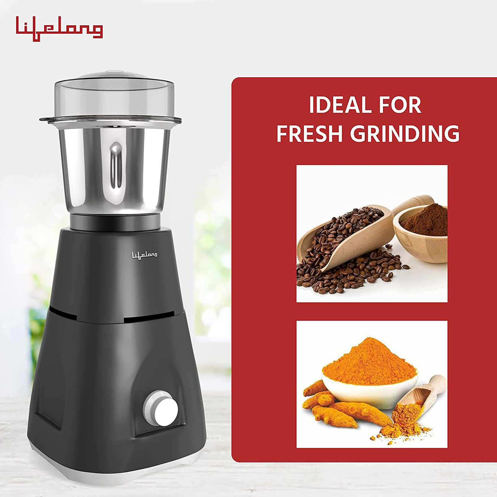 Lifelong Uno LX 350 Watt 1 Jar Mixer Grinder (Ergonomic Design, Grey)_6