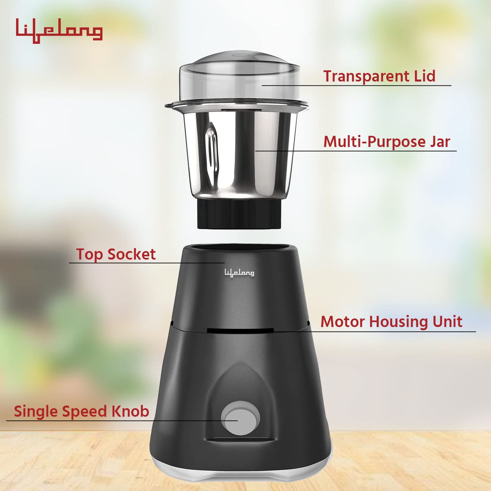 Lifelong Uno LX 350 Watt 1 Jar Mixer Grinder (Ergonomic Design, Grey)_8
