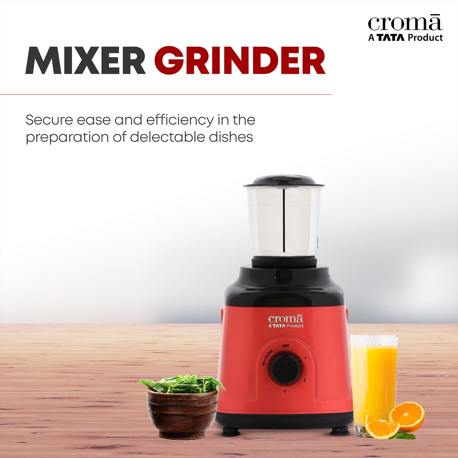 Croma 750 Watt 3 Jars Mixer Grinder (20000 RPM, Overload Protection, Red & Black)_11