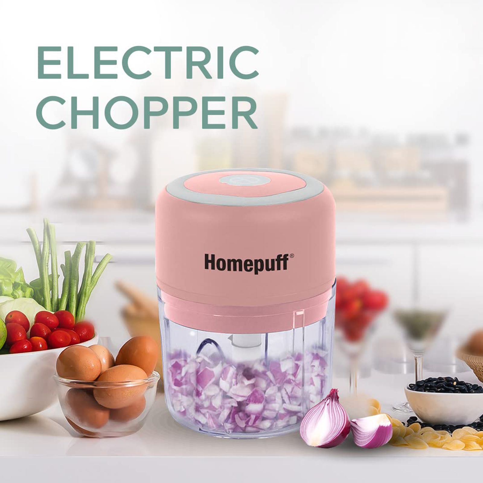 HomePuff 30 Watt Electric Vegetable Chopper with 3 Blades (Pink) HomePuff 30 Watt Electric Vegetable Chopper with 3 Blades (Pink)_10