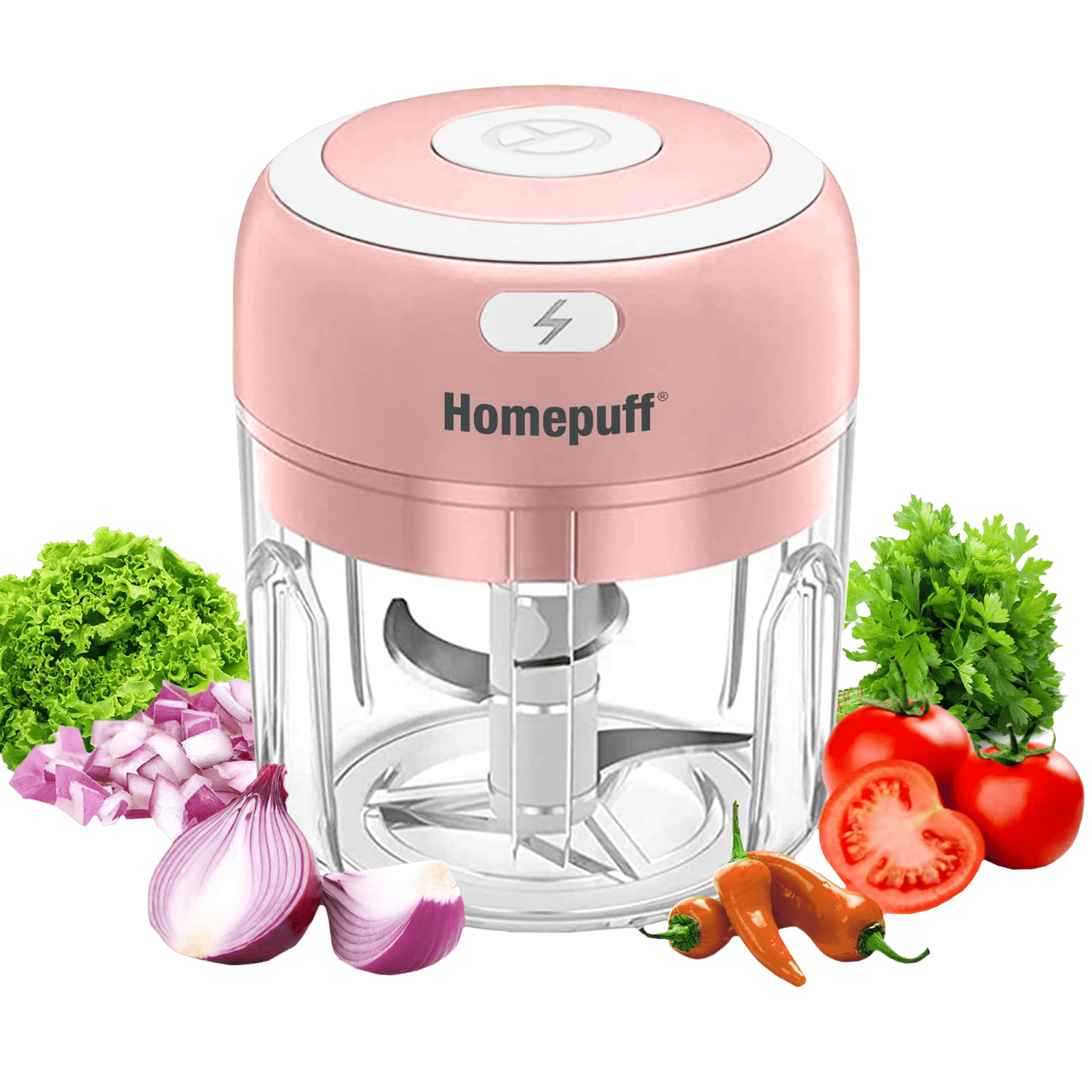 HomePuff 30 Watt Electric Vegetable Chopper with 3 Blades (Pink) HomePuff 30 Watt Electric Vegetable Chopper with 3 Blades (Pink)_4