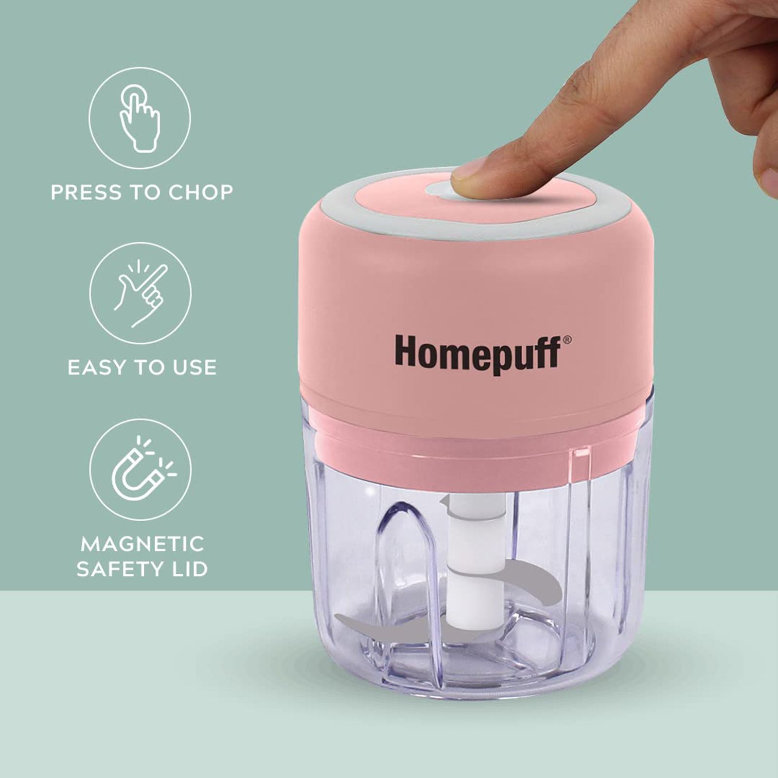 HomePuff H312 30 Watt Electric Vegetable Chopper with 3 Blades (Pink) HomePuff H312 30 Watt Electric Vegetable Chopper with 3 Blades (Pink)_11