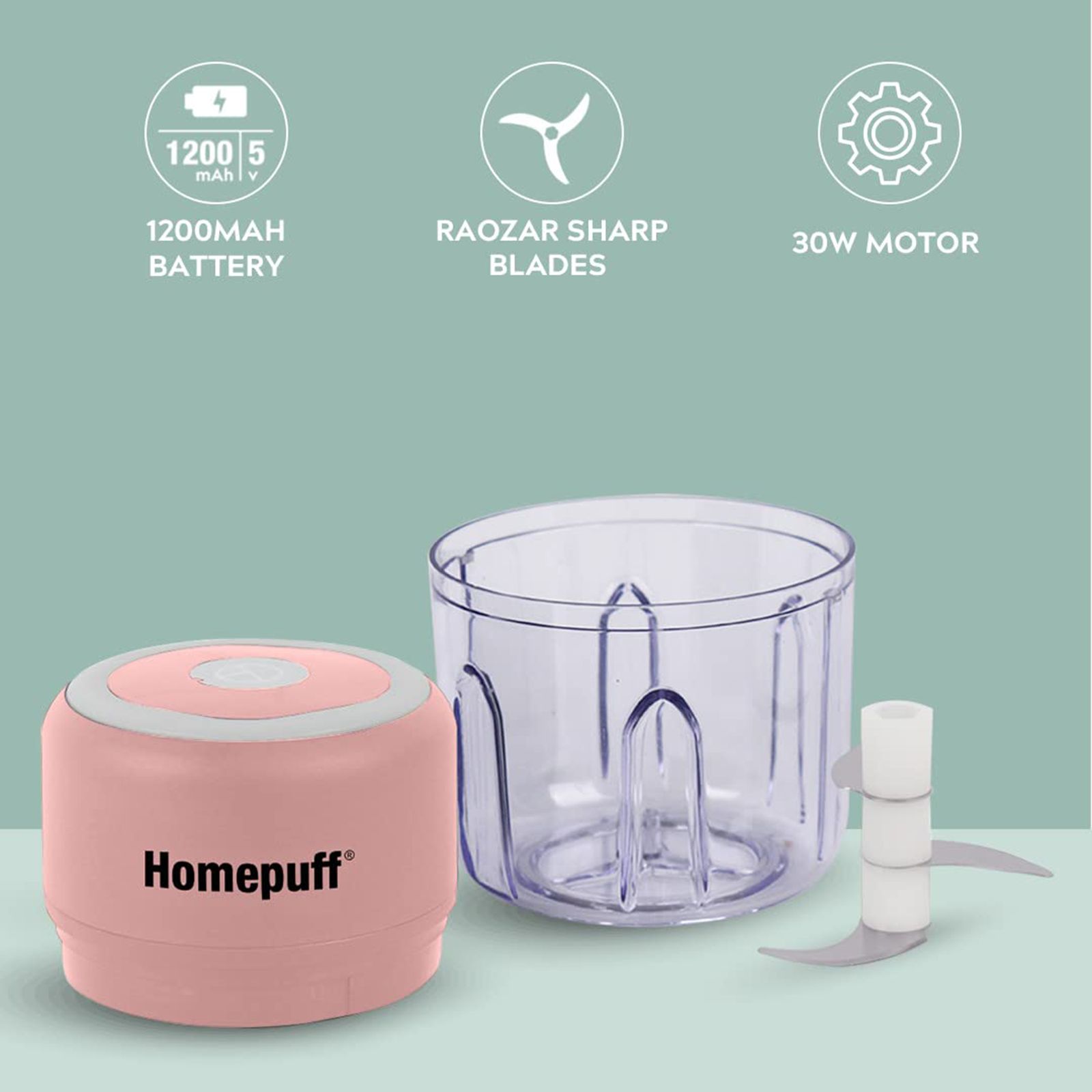 HomePuff H312 30 Watt Electric Vegetable Chopper with 3 Blades (Pink) HomePuff H312 30 Watt Electric Vegetable Chopper with 3 Blades (Pink)_6