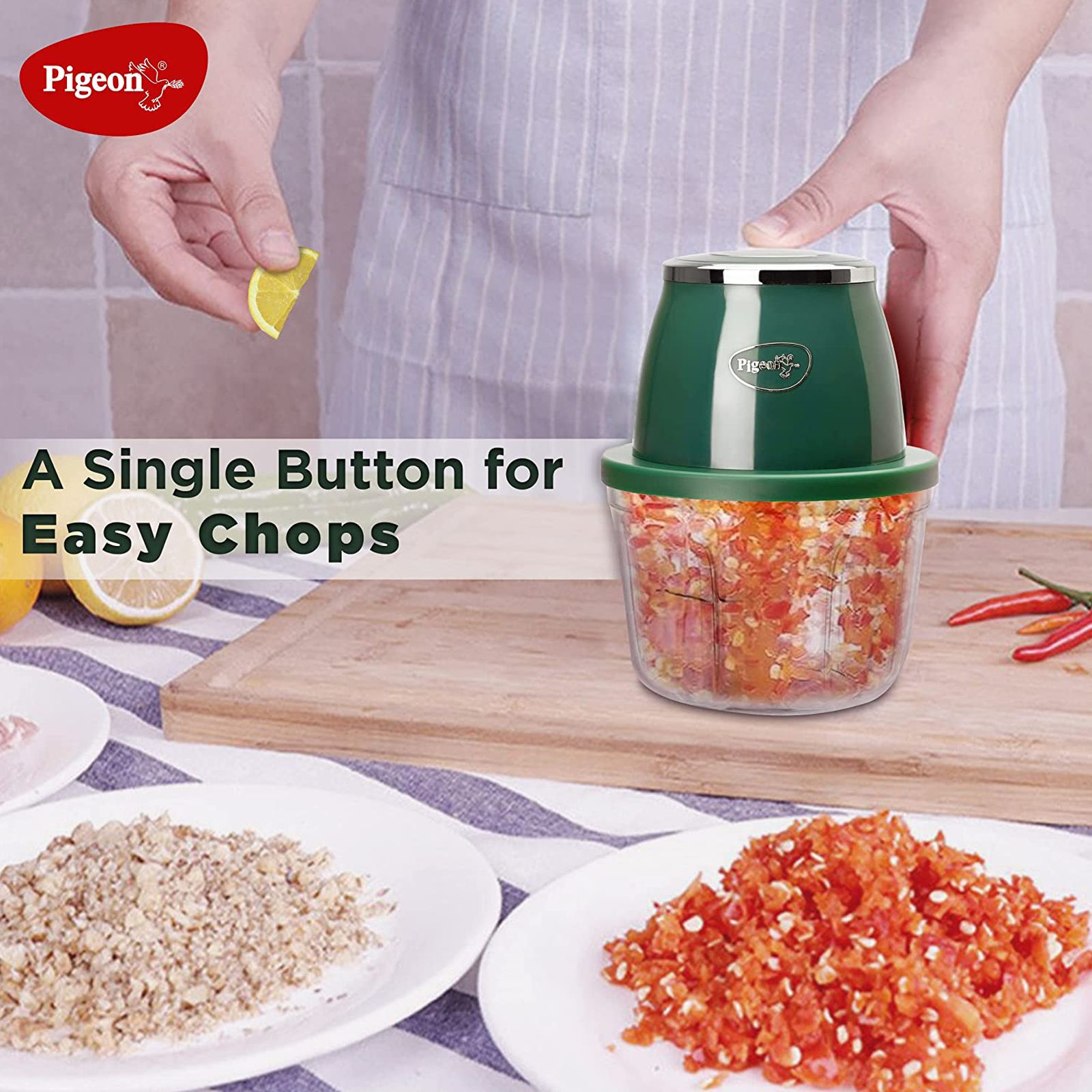 Pigeon Zoom 30 Watt Vegetable and Fruit Chopper with 3 Blades (Green) Pigeon Zoom 30 Watt Vegetable and Fruit Chopper with 3 Blades (Green)_6