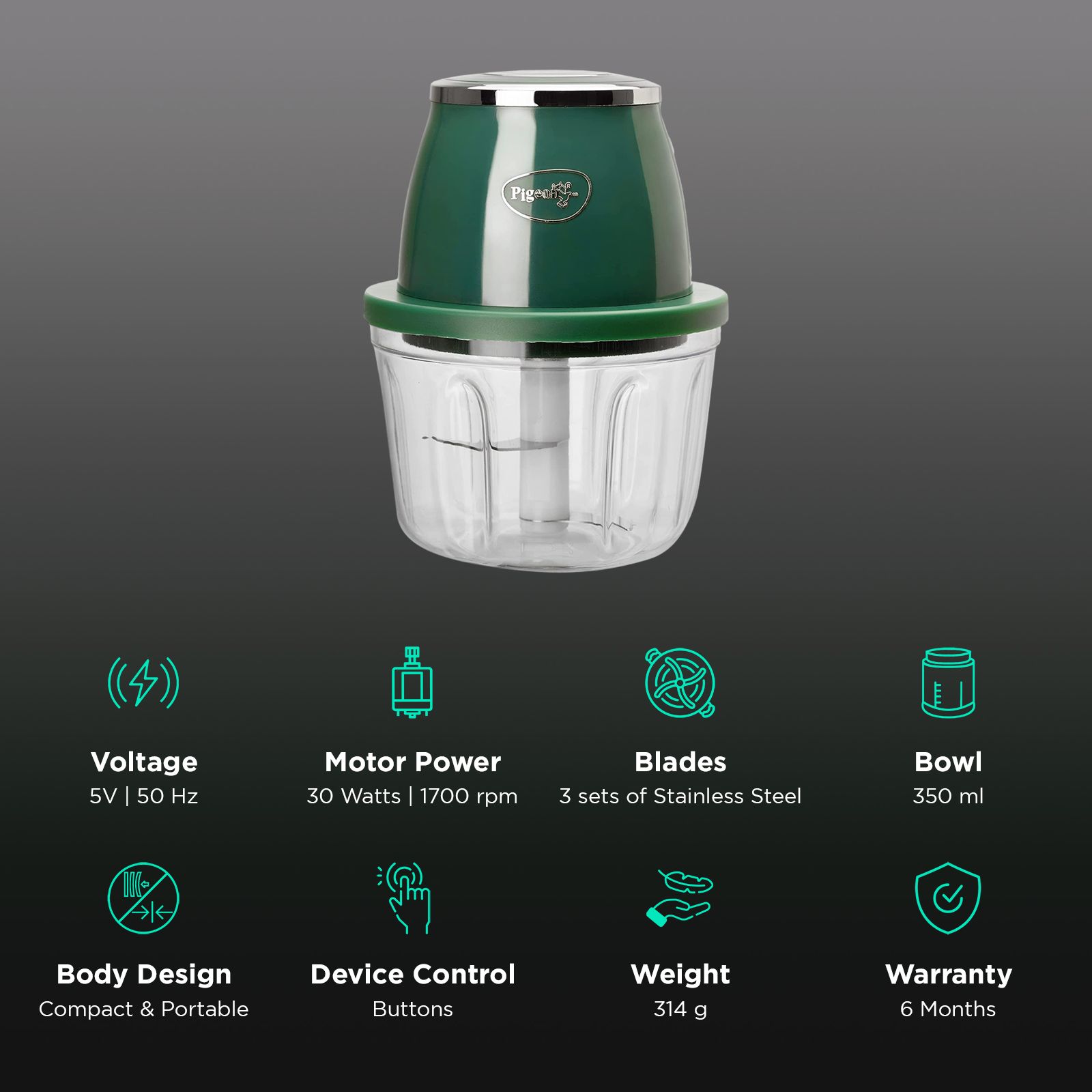 Pigeon Zoom 30 Watt Vegetable and Fruit Chopper with 3 Blades (Green) Pigeon Zoom 30 Watt Vegetable and Fruit Chopper with 3 Blades (Green)_2