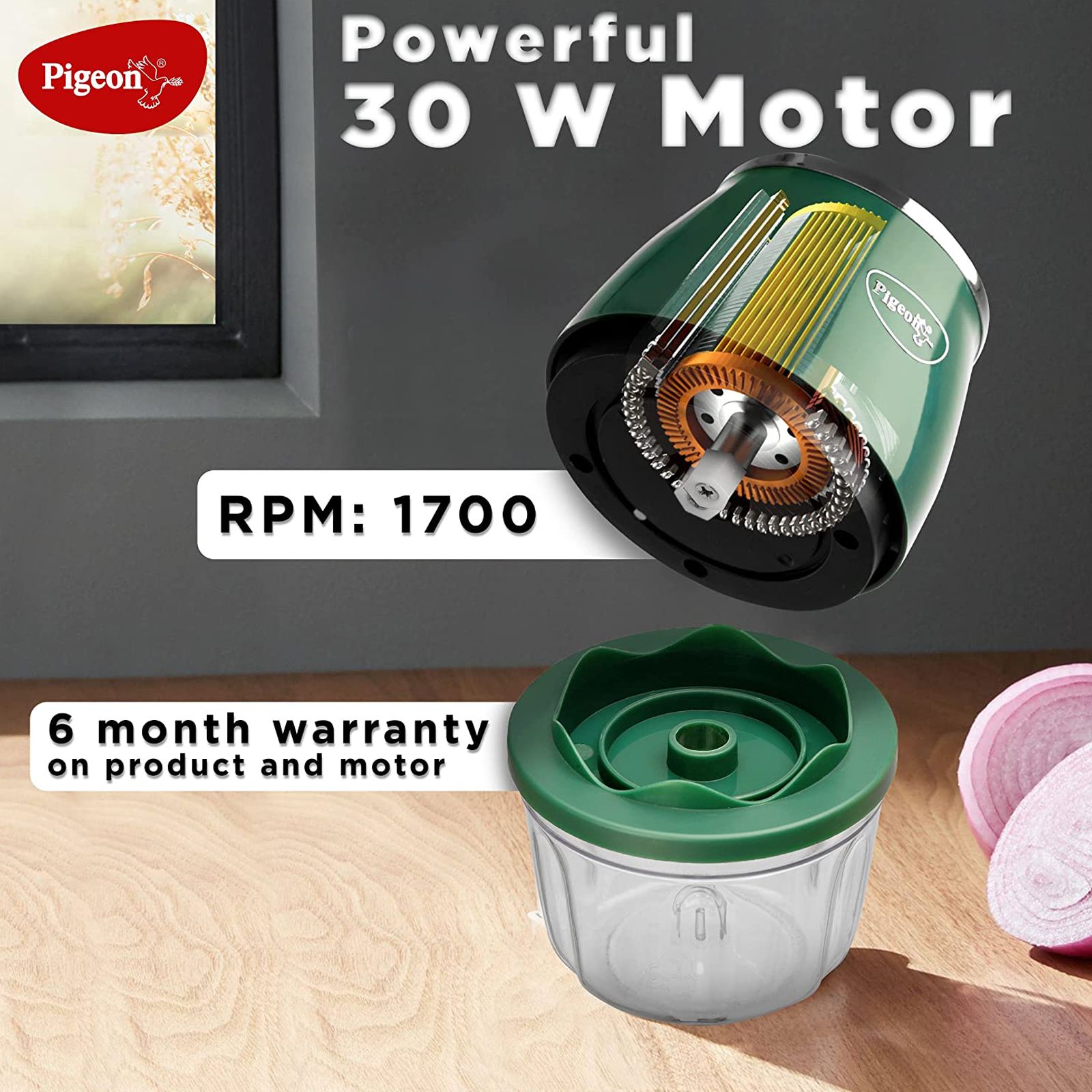 Pigeon Zoom 30 Watt Vegetable and Fruit Chopper with 3 Blades (Green) Pigeon Zoom 30 Watt Vegetable and Fruit Chopper with 3 Blades (Green)_4