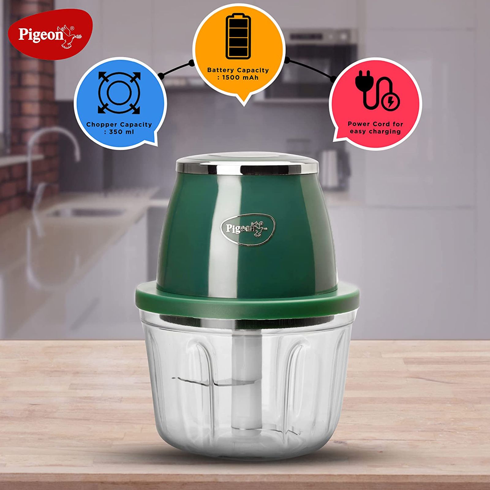Pigeon Zoom 30 Watt Vegetable and Fruit Chopper with 3 Blades (Green) Pigeon Zoom 30 Watt Vegetable and Fruit Chopper with 3 Blades (Green)_5