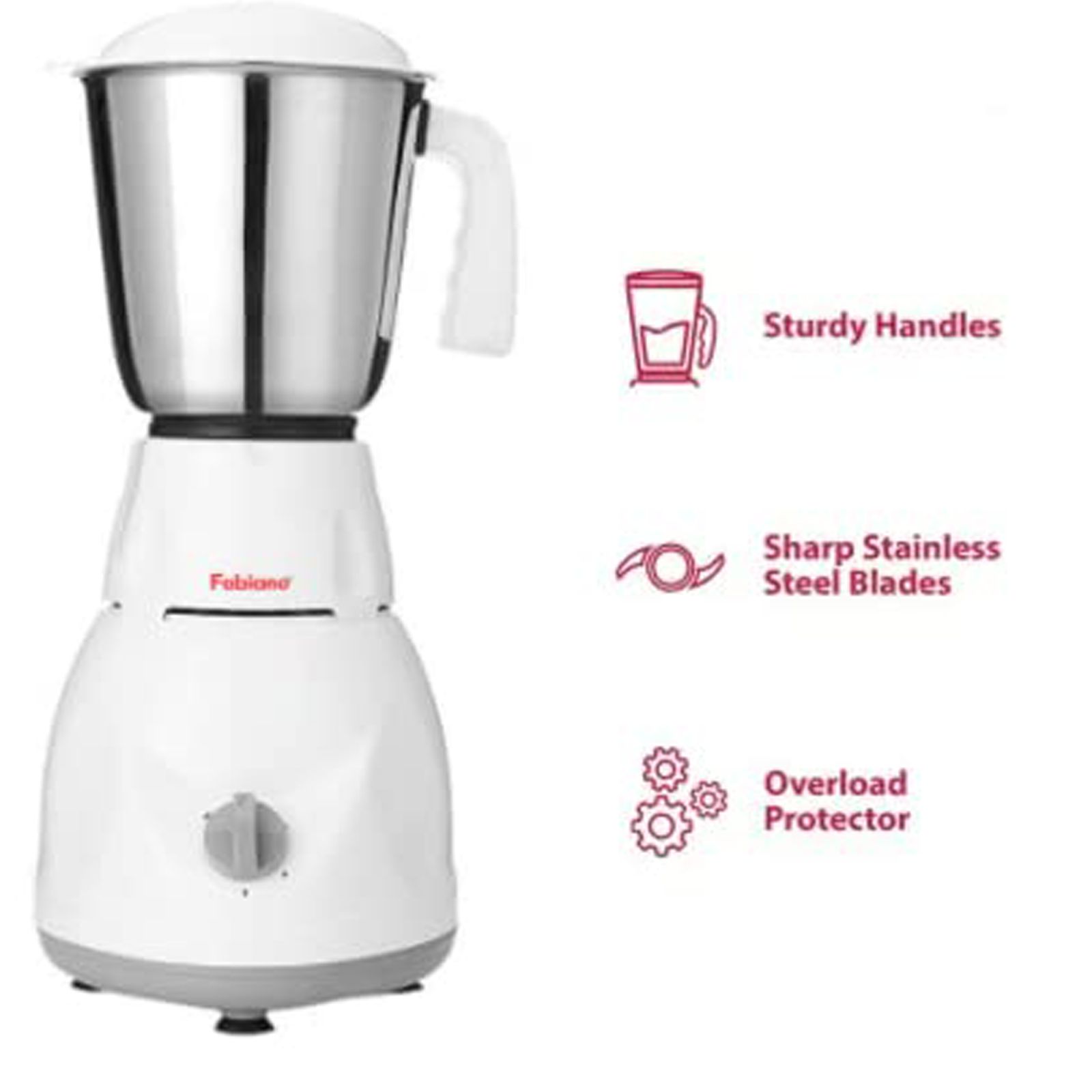 Fabiano Tulip 500 Watt 3 Jars Mixer Grinder (3 Speed Settings, White and Grey)_5
