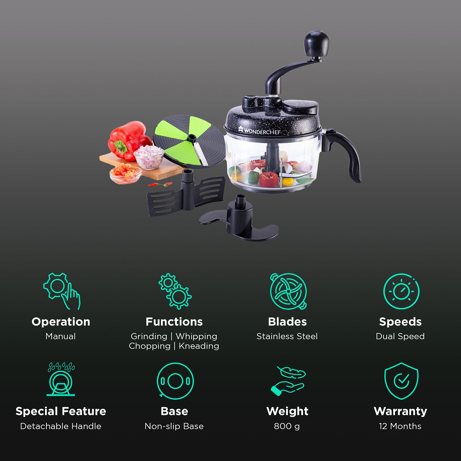 WONDERCHEF Turbo Vegetable and Fruit Chopper with 4 Blades (Black)_2