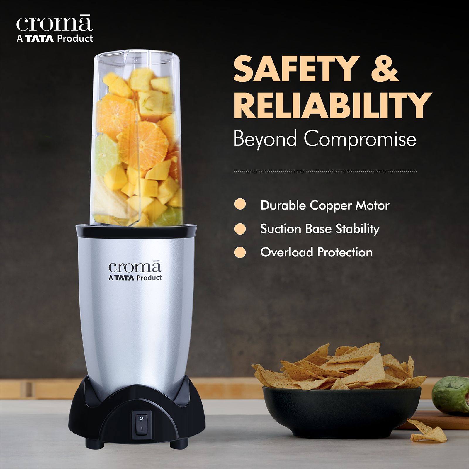 Croma Nutri 450 Watt 2 Jars Mixer Grinder Blender (19000 RPM, Bullet Motor, Silver and Black) Croma Nutri 450 Watt 2 Jars Mixer Grinder Blender (19000 RPM, Bullet Motor, Silver and Black)_7