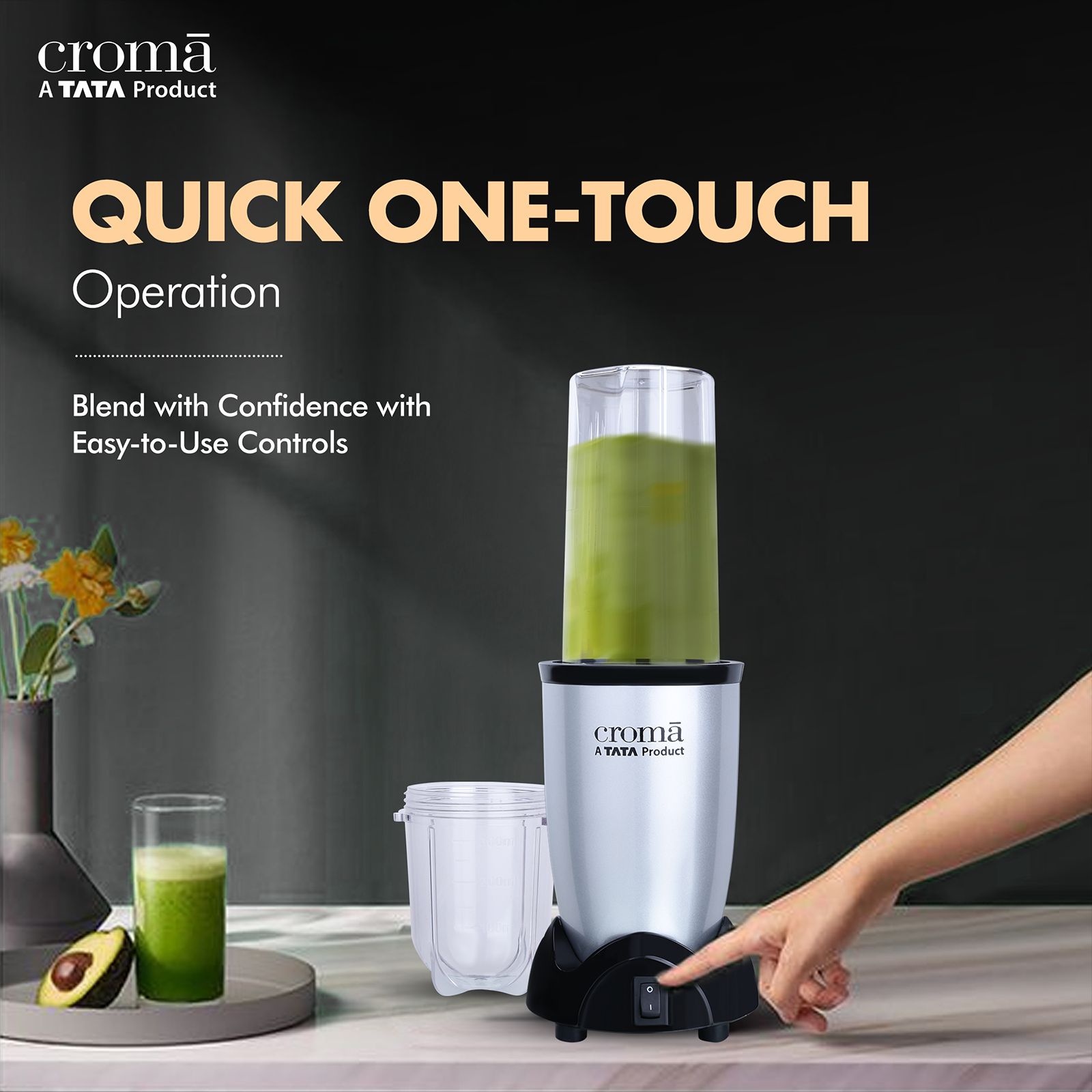 Croma Nutri 450 Watt 2 Jars Mixer Grinder Blender (19000 RPM, Bullet Motor, Silver and Black) Croma Nutri 450 Watt 2 Jars Mixer Grinder Blender (19000 RPM, Bullet Motor, Silver and Black)_6