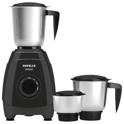 HAVELLS Segno Plus 550 Watt 3 Jars Juicer Mixer Grinder (21000 RPM, Heavy Duty Motor, Black)