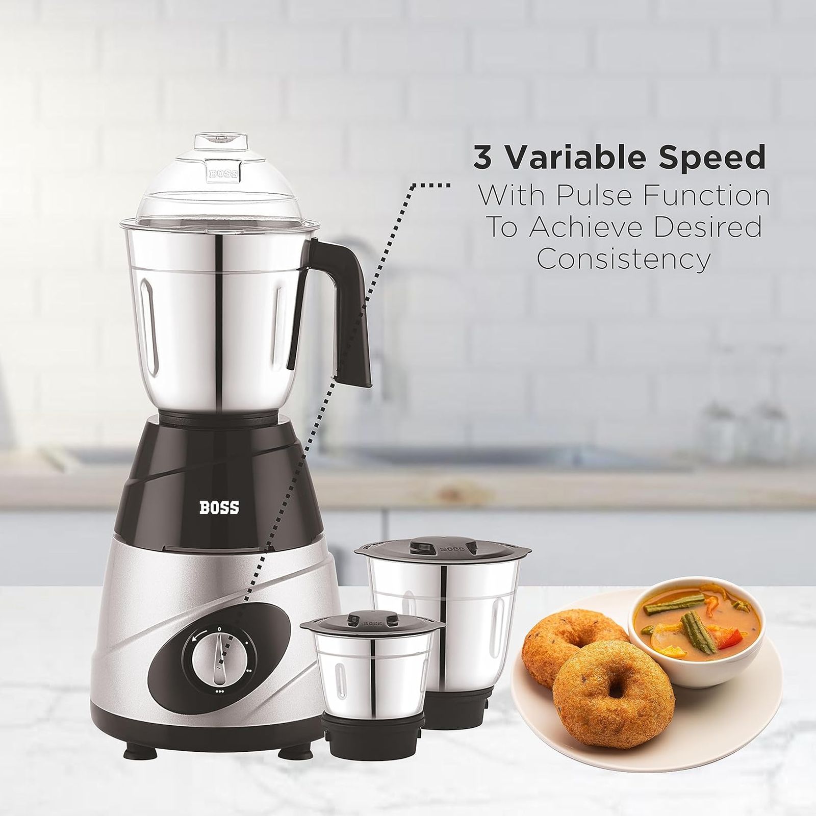 BOSS Thunder Deluxe 550 Watt 3 Jars Mixer Grinder (21000 RPM, Thunderous Performance, Black Silver) BOSS Thunder Deluxe 550 Watt 3 Jars Mixer Grinder (21000 RPM, Thunderous Performance, Black Silver)_5