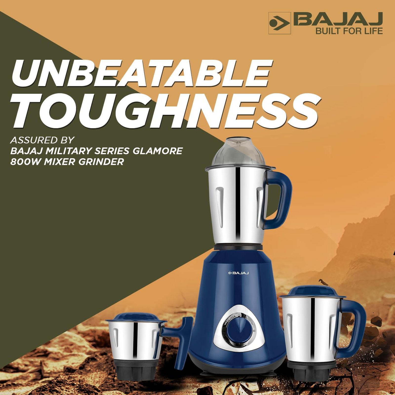 BAJAJ Military Series Glamore 800 Watt 3 Jars Mixer Grinder (20000 RPM, Auto Switch Off, Royal Blue)_6