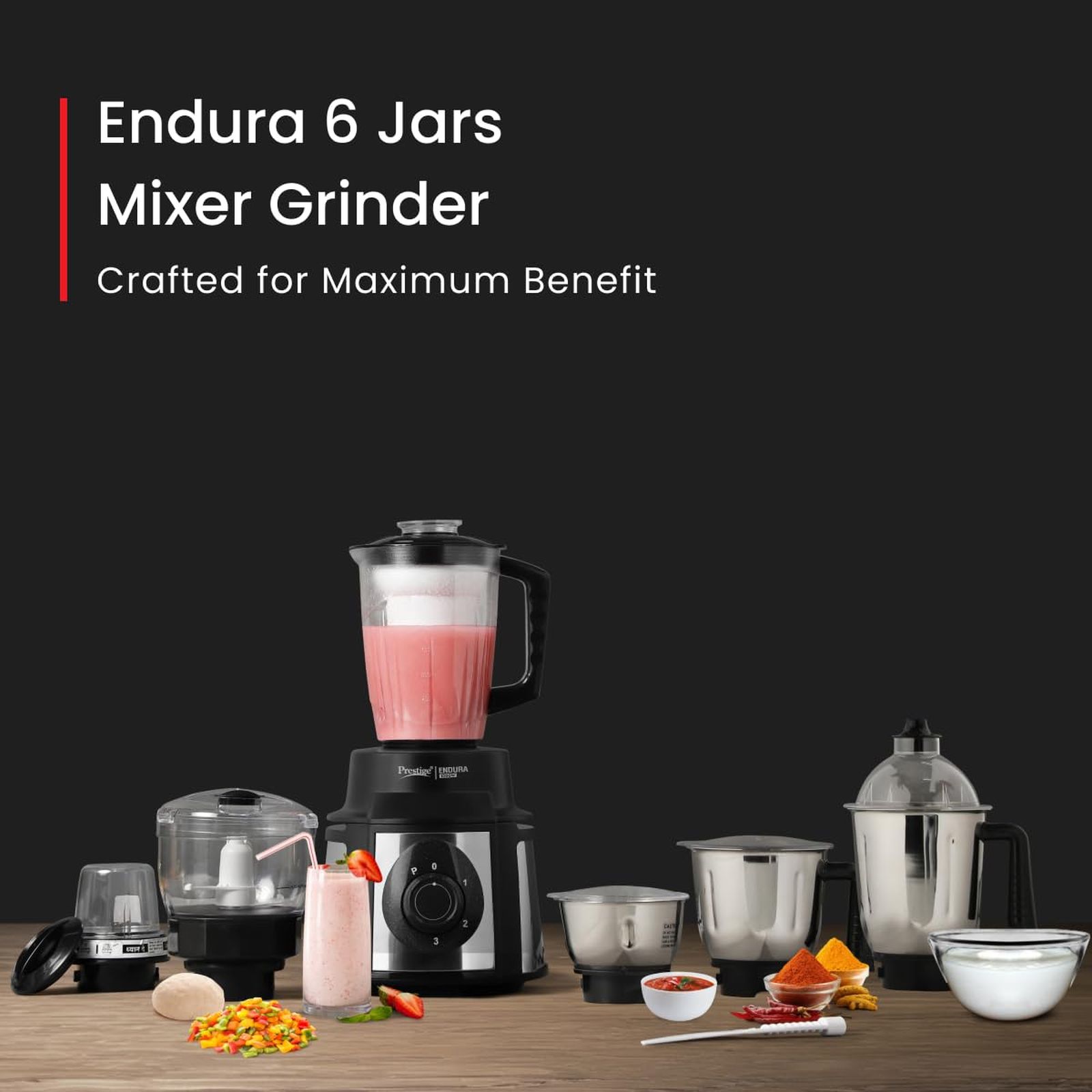 Prestige Endura 1000 Watt 6 Jars Mixer Grinder (Copper Motor, Black & Silver)_5