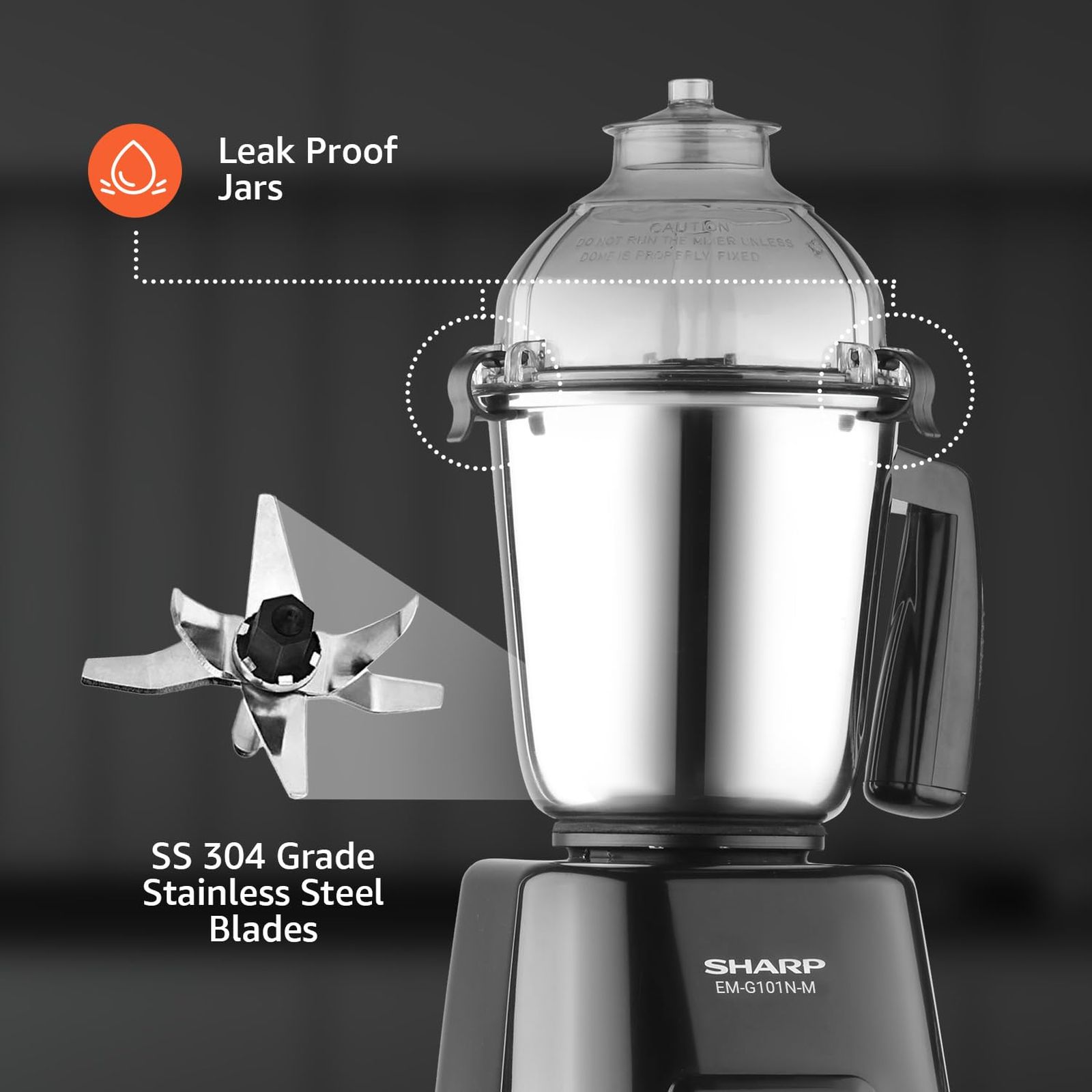 SHARP 1000 Watt 3 Jars Juicer Mixer Grinder (21000 RPM, Auto Cut Off, Maroon Metallic)_3