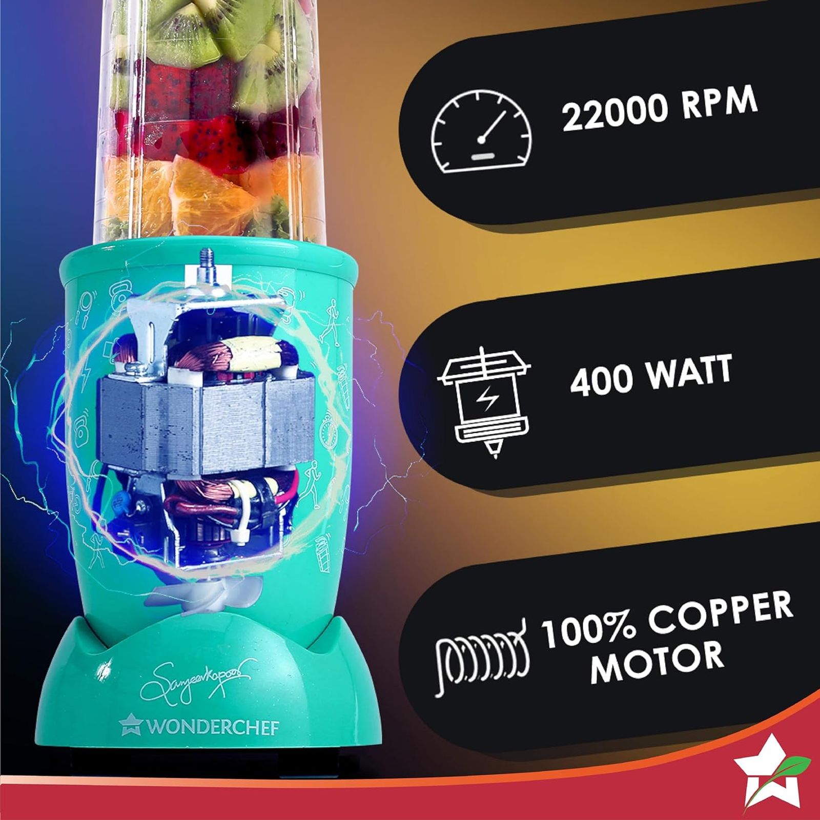 WONDERCHEF Nutri-Blend Go 400 Watt 1 Jar Mixer Grinder Blender (22000 RPM, Crafted for Fitness Enthusiasts, Mint) WONDERCHEF Nutri-Blend Go 400 Watt 1 Jar Mixer Grinder Blender (22000 RPM, Crafted for Fitness Enthusiasts, Mint)_5