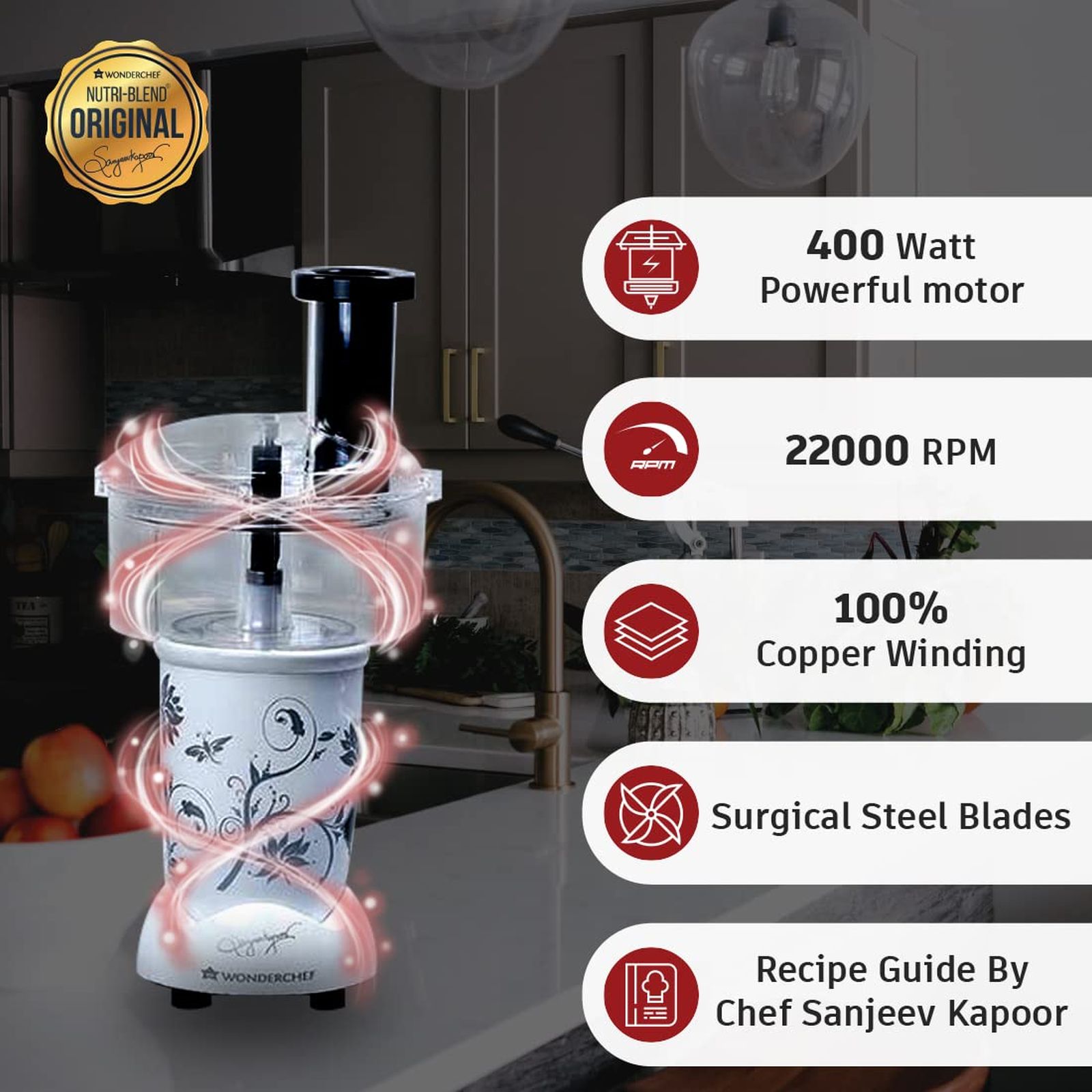 WONDERCHEF Nutri-Blend 400 Watt Food Processor with Stainless Steel Blades (White) WONDERCHEF Nutri-Blend 400 Watt Food Processor with Stainless Steel Blades (White)_4