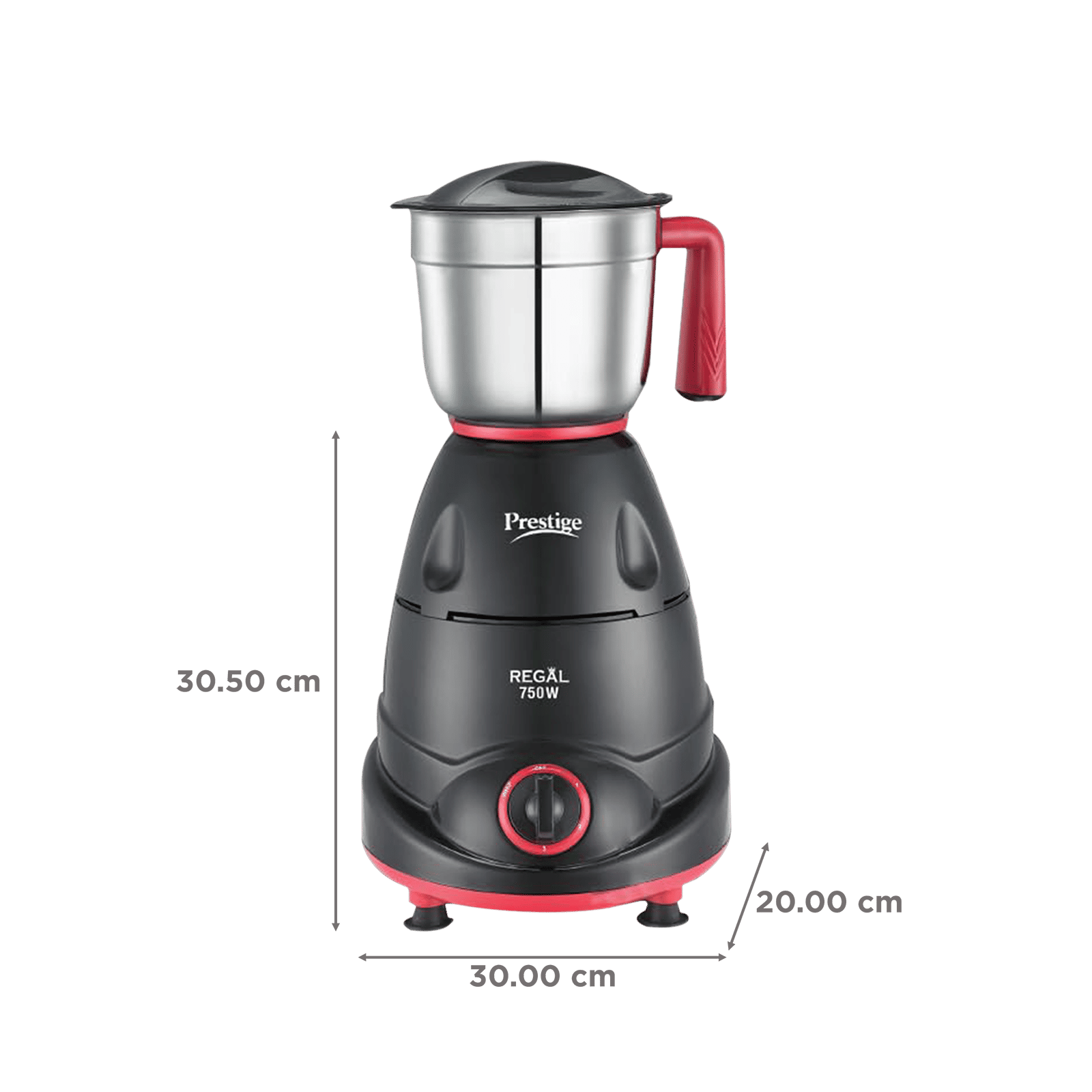 Prestige Regal 750 Watt 3 Jars Mixer Grinder (Sparkling Mirror Finish, Black & Red)_2