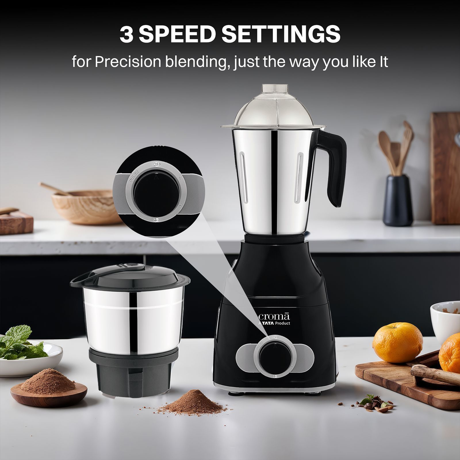 Croma 750 Watt 3 Jars Mixer Grinder (Easy Cleaning, Black)_9