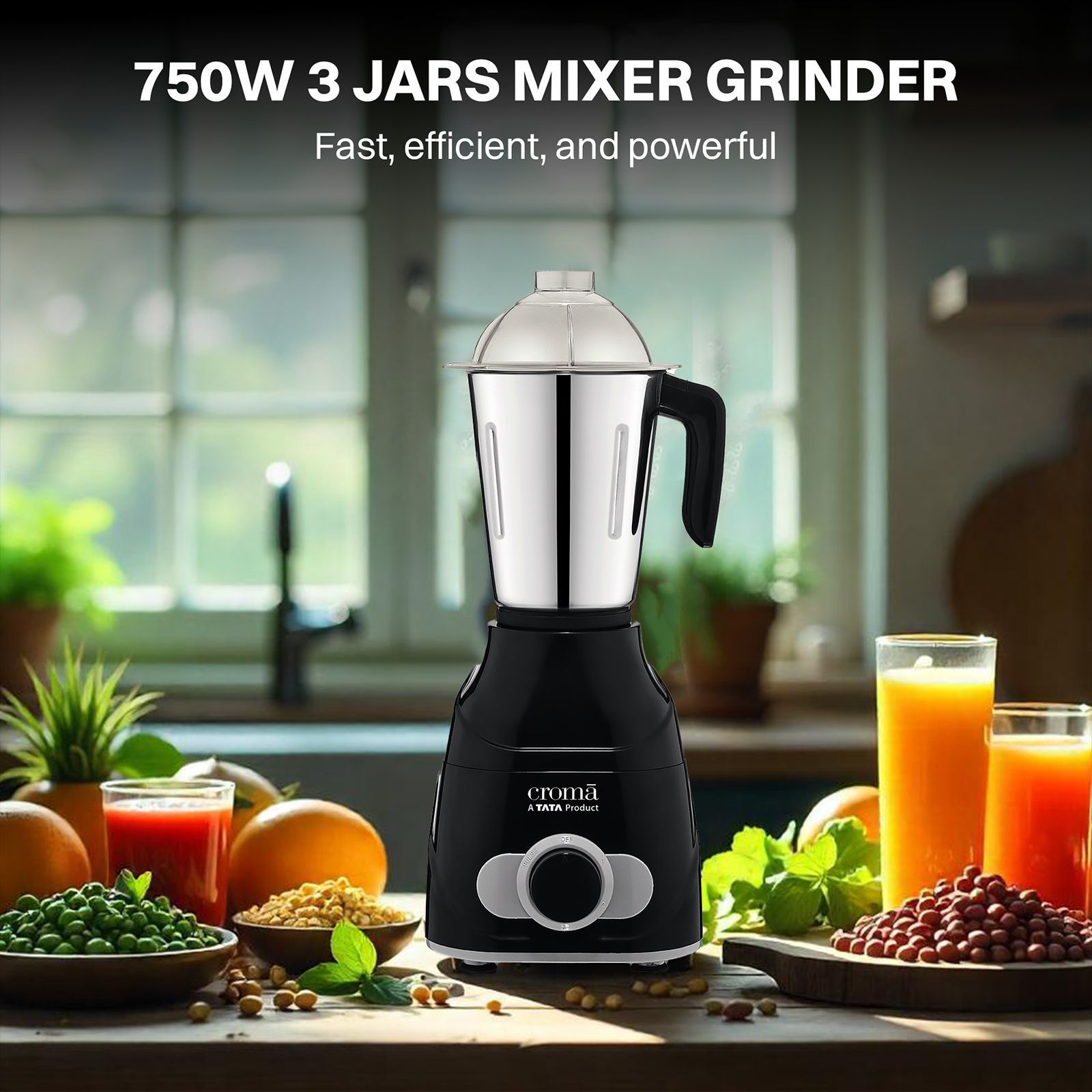 Croma 750 Watt 3 Jars Mixer Grinder (Easy Cleaning, Black)_7