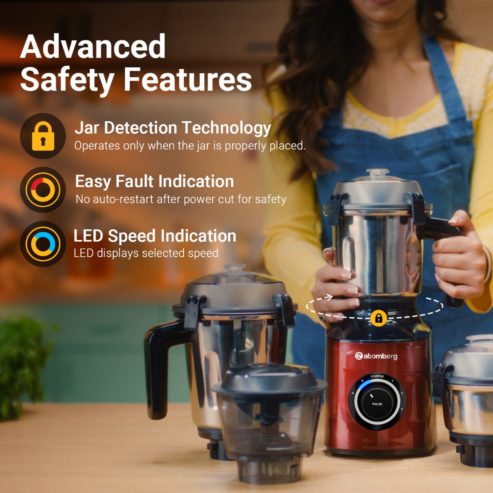 Atomberg Zenova 550 Watt 4 Jars Mixer Grinder (18000 RPM, Hands Free Operation, Red Wine) Atomberg Zenova 550 Watt 4 Jars Mixer Grinder (18000 RPM, Hands Free Operation, Red Wine)_8