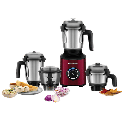 Atomberg Zenova 550 Watt 4 Jars Mixer Grinder (18000 RPM, Hands Free Operation, Red Wine)