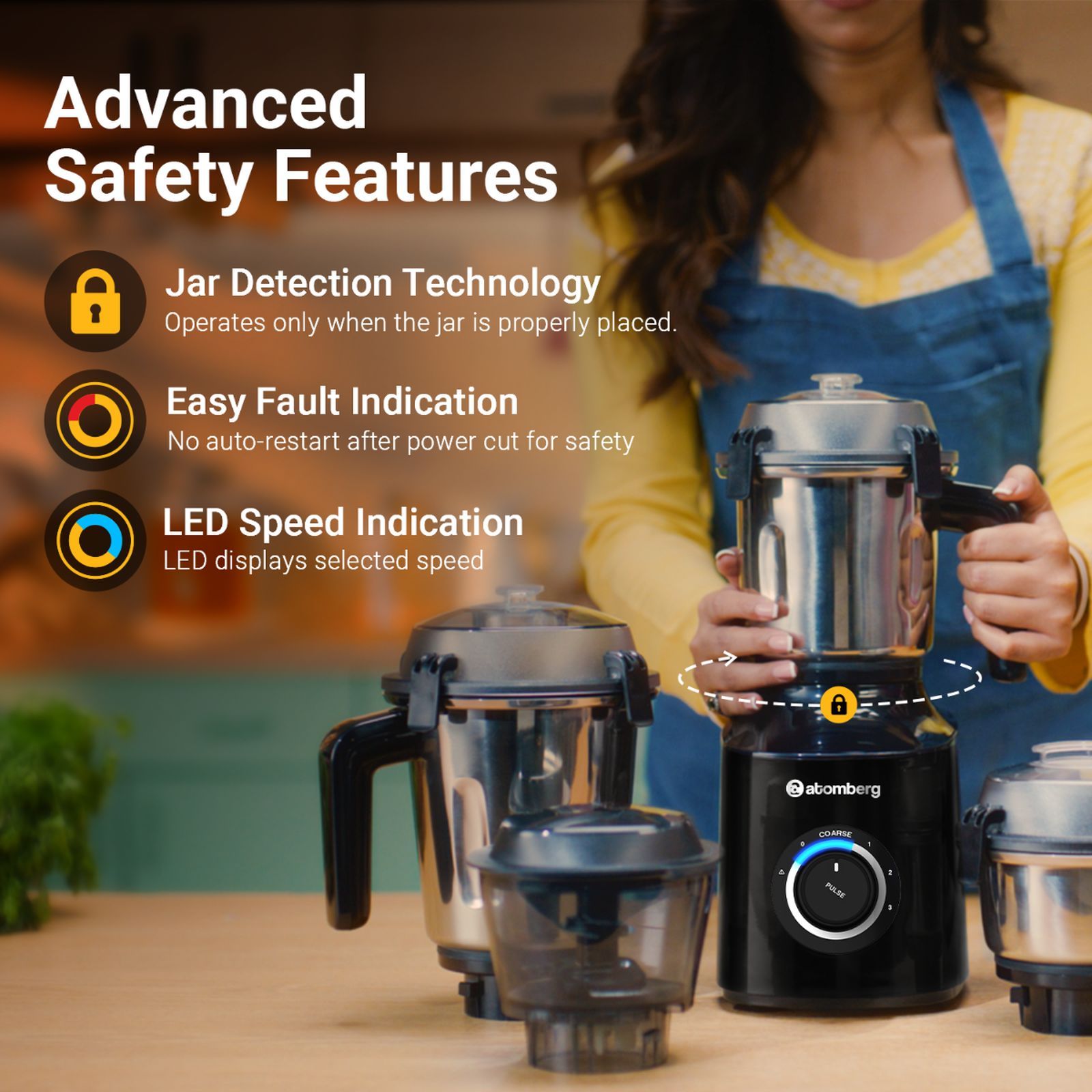 Atomberg Zenova 550 Watt 4 Jars Mixer Grinder (18000 RPM, Hands Free Operation, Black)_8