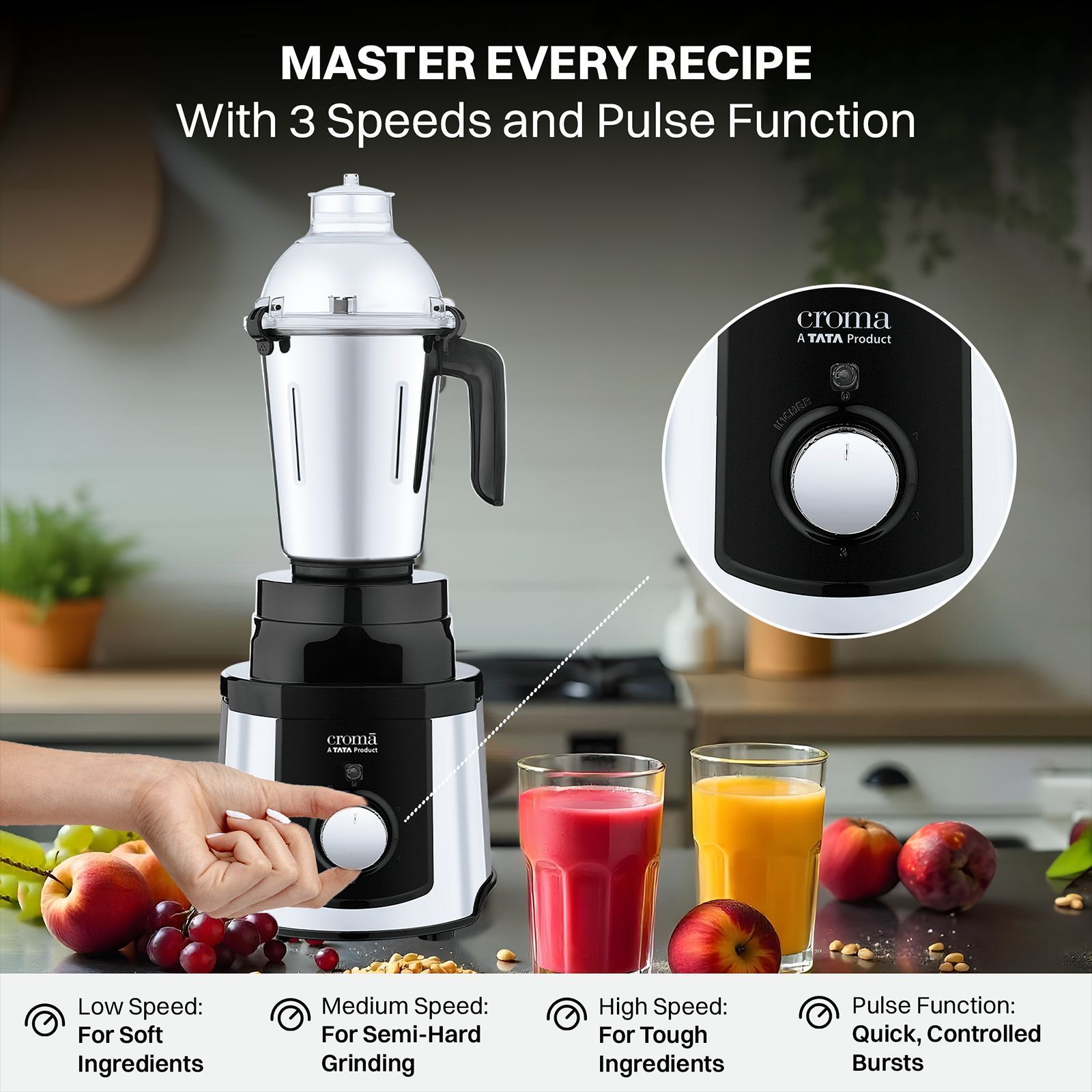 Croma 1000 Watt 4 Jars Mixer Grinder (20000 RPM,Copper Motor, Black & Silver)_11