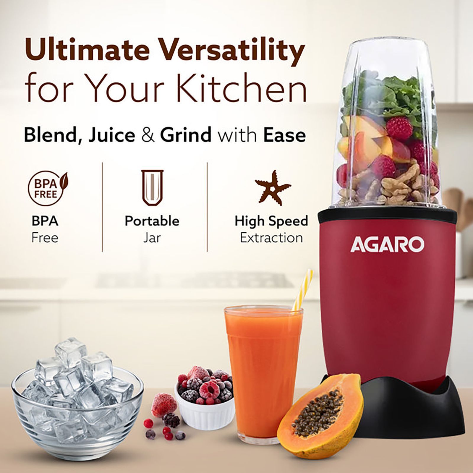 AGARO Regal 400 Watt 3 Jars Mixer Grinder, Juicer Blender (Safety Interlock Mechanism, Red) AGARO Regal 400 Watt 3 Jars Mixer Grinder, Juicer Blender (Safety Interlock Mechanism, Red)_7