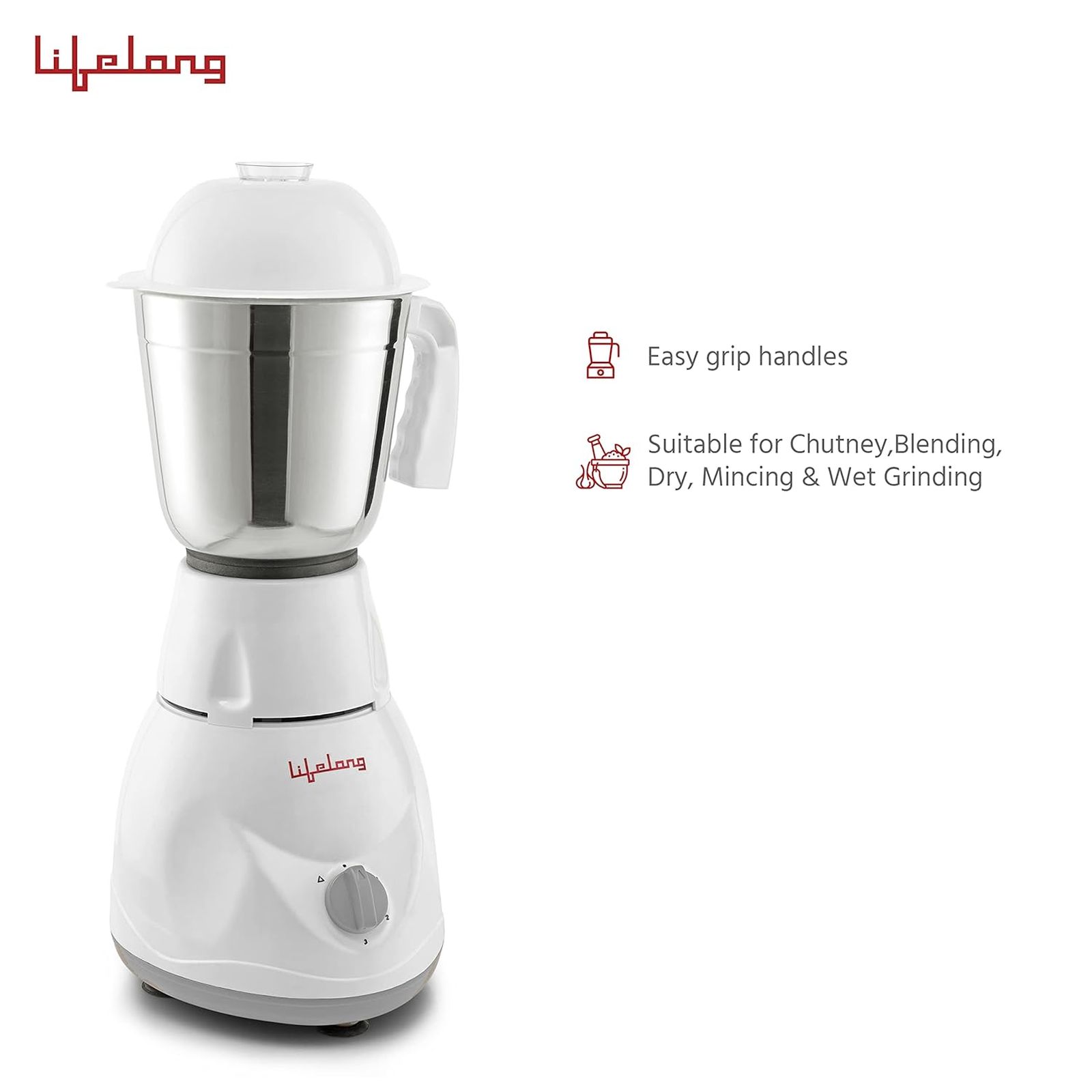 Lifelong 500 Watt 3 Jars Mixer Grinder (Overload Protector, White) Lifelong 500 Watt 3 Jars Mixer Grinder (Overload Protector, White)_5