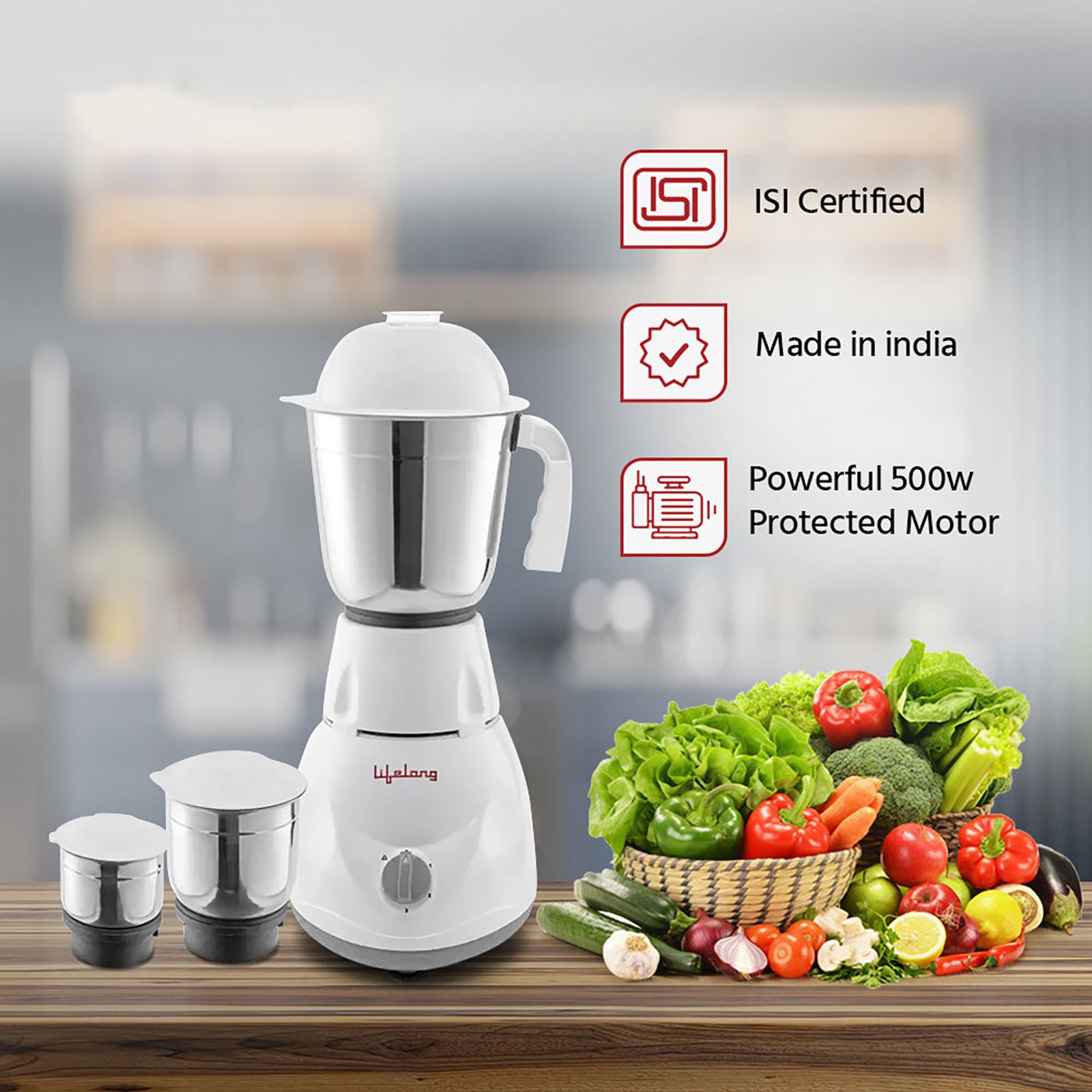 Lifelong 500 Watt 3 Jars Mixer Grinder (Overload Protector, White) Lifelong 500 Watt 3 Jars Mixer Grinder (Overload Protector, White)_2