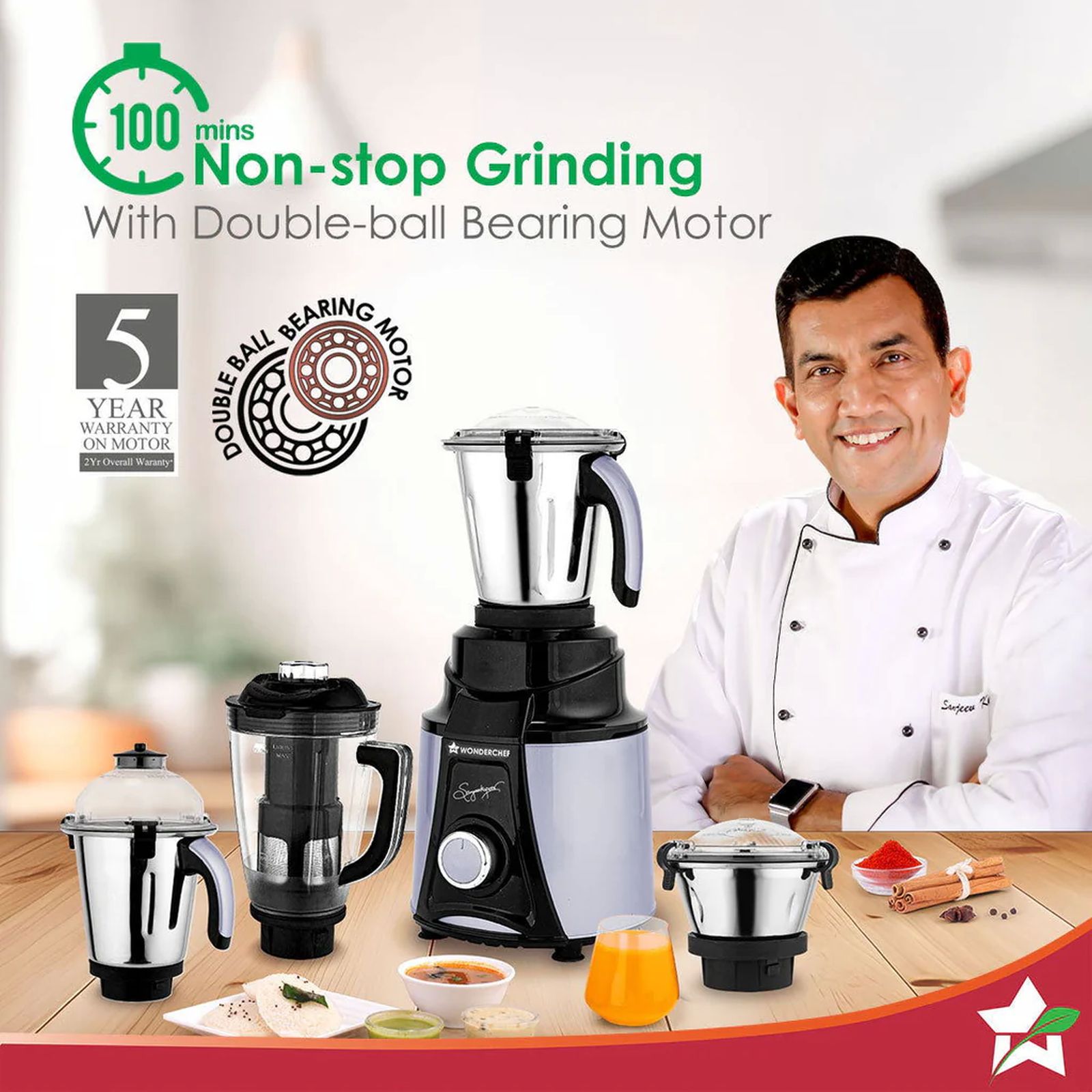 WONDERCHEF Galaxy 1000 Watt 4 Jars Mixer Grinder (18000 RPM, Low Noise, Grey) WONDERCHEF Galaxy 1000 Watt 4 Jars Mixer Grinder (18000 RPM, Low Noise, Grey)_8