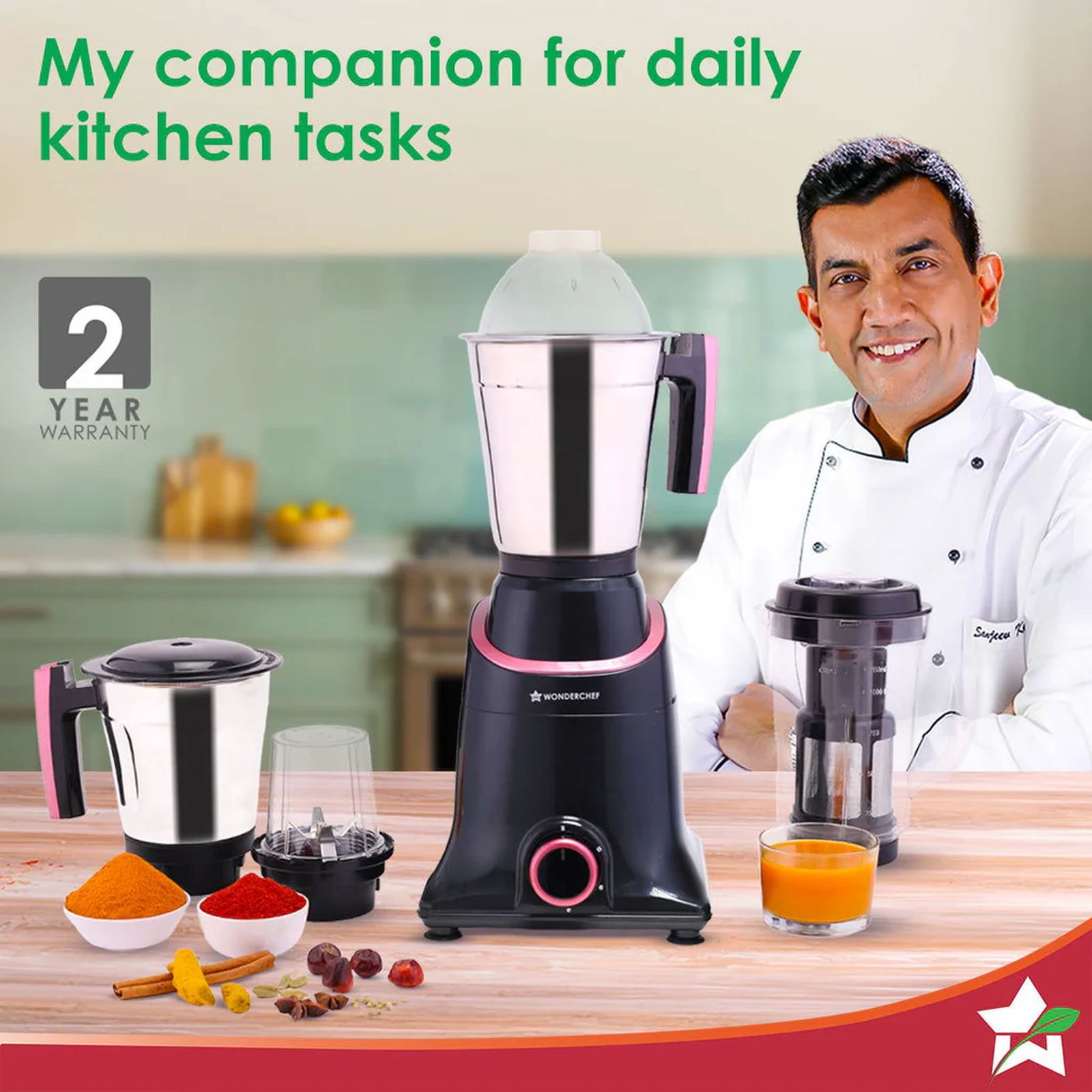 WONDERCHEF Select 750 Watt 4 Jars Mixer Grinder (18000 RPM, Overload Protection, Black Maroon)_8