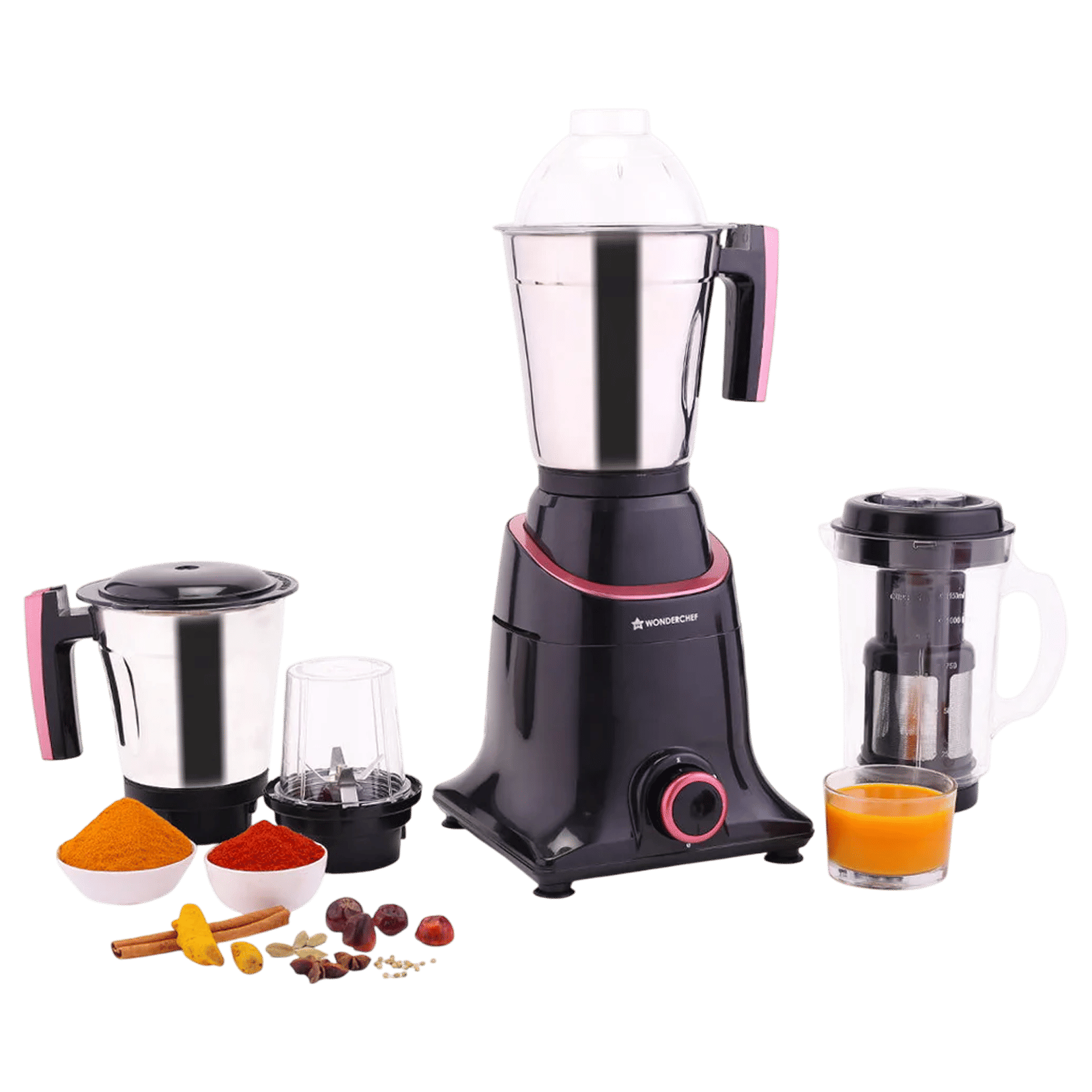 WONDERCHEF Select 750 Watt 4 Jars Mixer Grinder (18000 RPM, Overload Protection, Black Maroon)_1