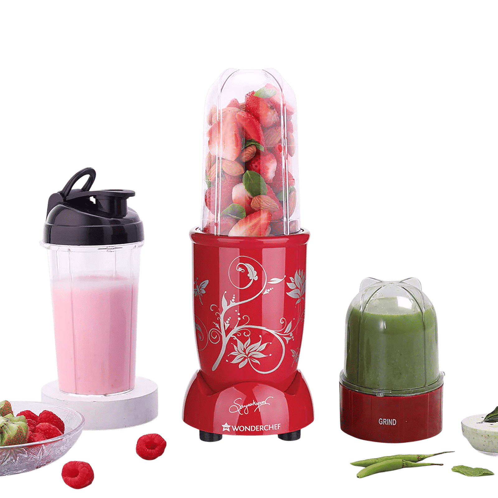 WONDERCHEF Nutri-blend 500 Watt 3 Jars Mixer Grinder Blender (22000 RPM, Powerful Motor, Red)_1