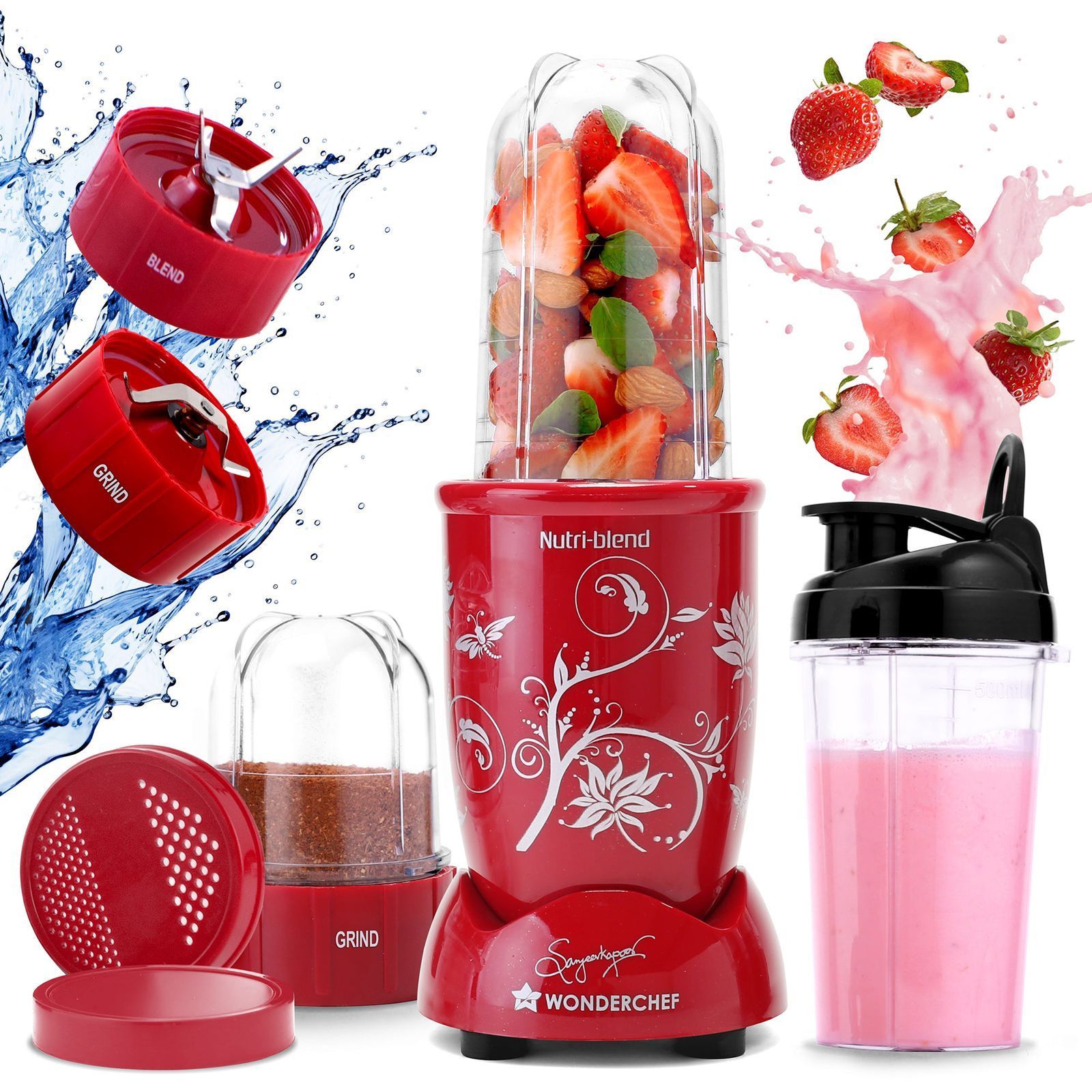WONDERCHEF Nutri-blend 500 Watt 3 Jars Mixer Grinder Blender (22000 RPM, Powerful Motor, Red)_4