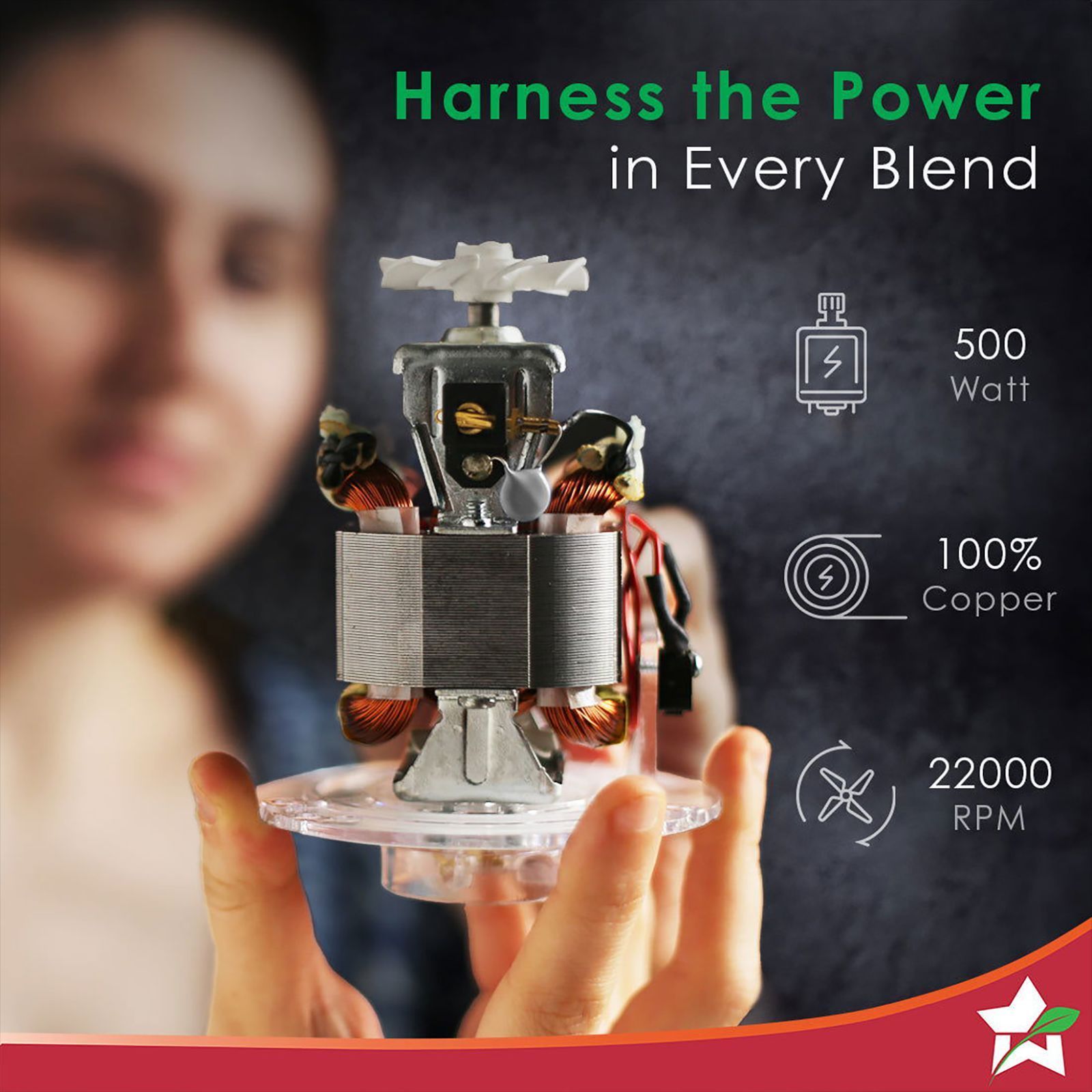 WONDERCHEF Nutri-blend 500 Watt 3 Jars Mixer Grinder Blender (22000 RPM, Powerful Motor, Red)_6