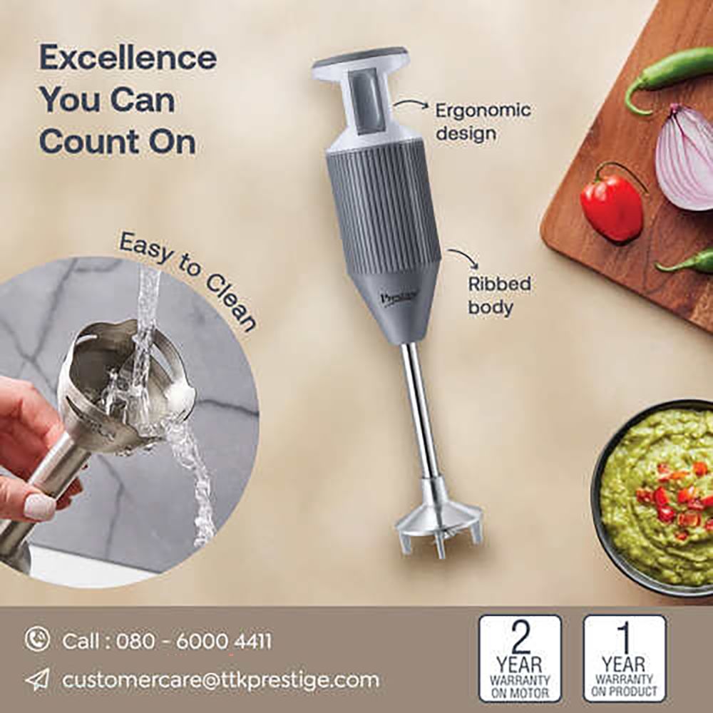 Prestige BlendX 250 Watt Hand Blender with 3 Attachments (Low Noise Operation, Grey)_8
