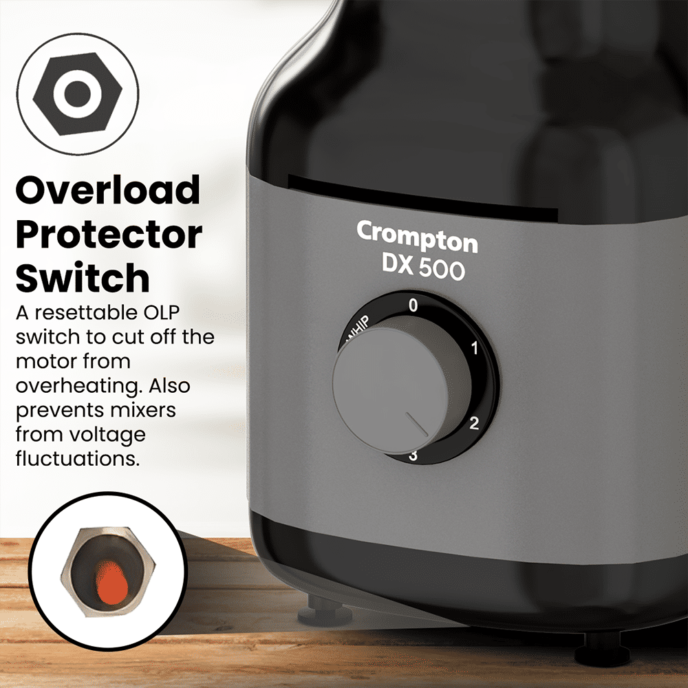 Crompton DX500 500 Watt 3 Jars Mixer Grinder (Motor Vent-X Technology, Black & Grey) Crompton DX500 500 Watt 3 Jars Mixer Grinder (Motor Vent-X Technology, Black & Grey)_7