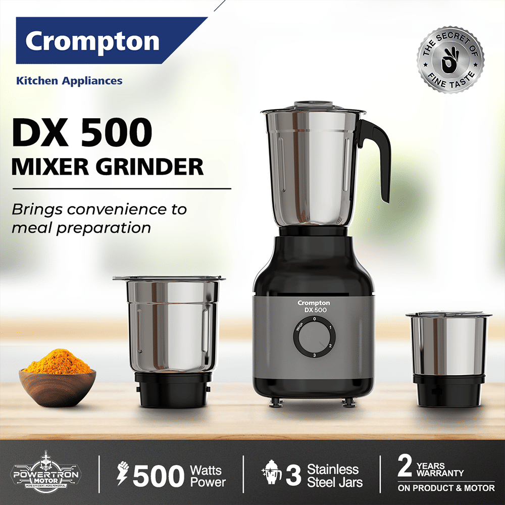 Crompton DX500 500 Watt 3 Jars Mixer Grinder (Motor Vent-X Technology, Black & Grey) Crompton DX500 500 Watt 3 Jars Mixer Grinder (Motor Vent-X Technology, Black & Grey)_9