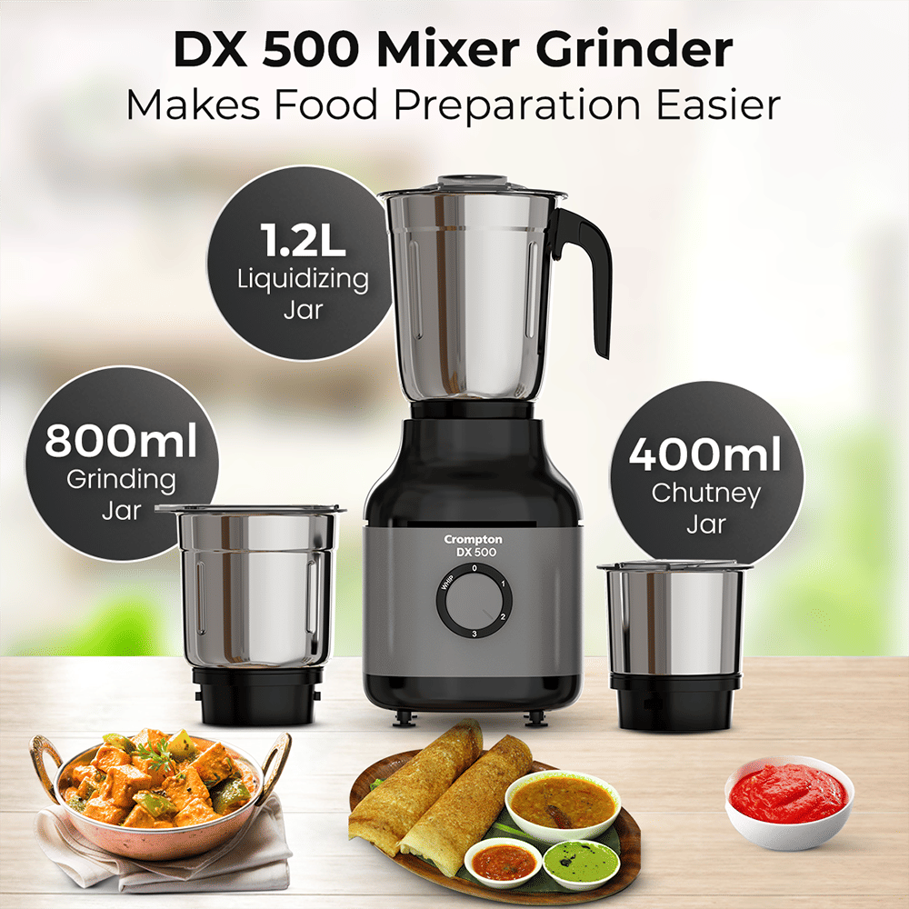 Crompton DX500 500 Watt 3 Jars Mixer Grinder (Motor Vent-X Technology, Black & Grey) Crompton DX500 500 Watt 3 Jars Mixer Grinder (Motor Vent-X Technology, Black & Grey)_10